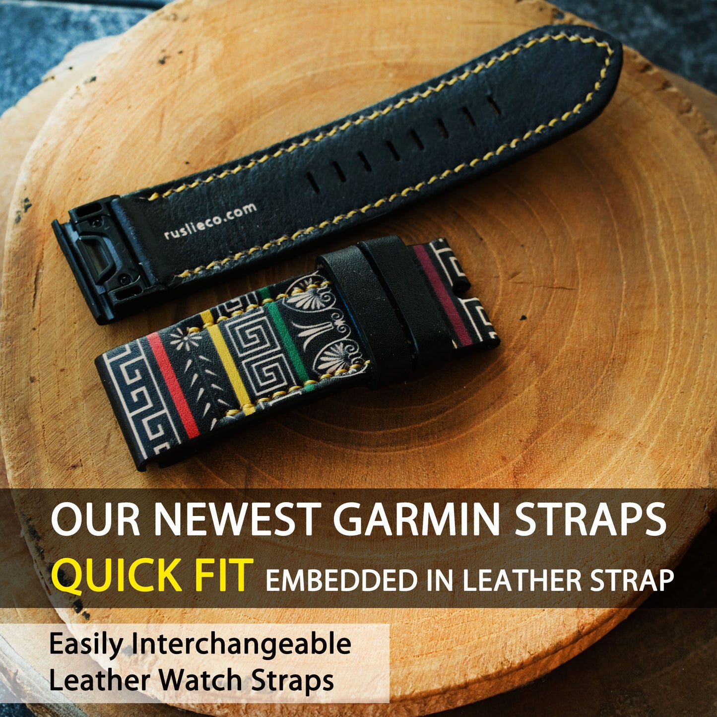 Garmin Custom Graphic Strap, Handmade, Genuine Leather