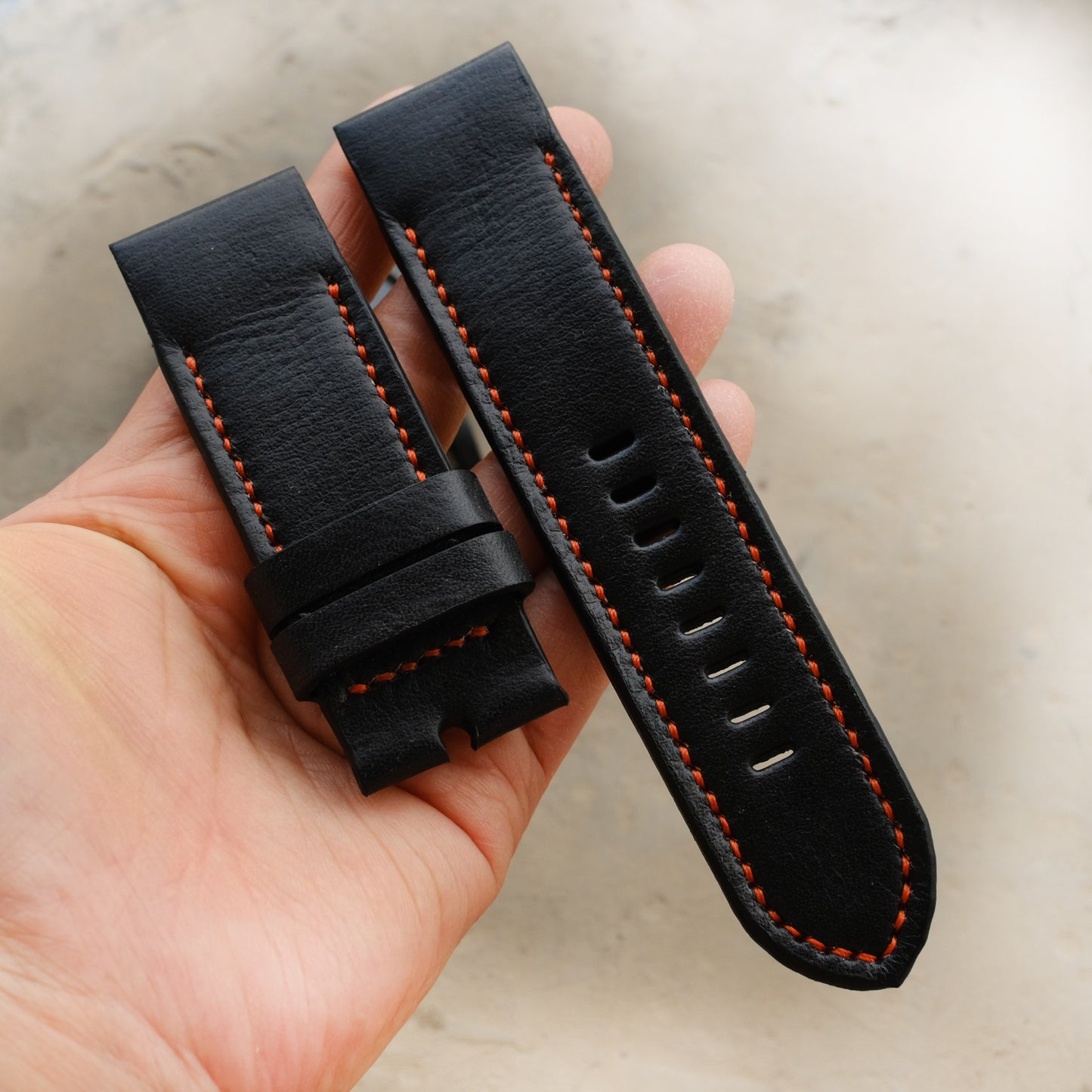 Garmin Black Leather With Orange Stitching Leather Replacement Strap
