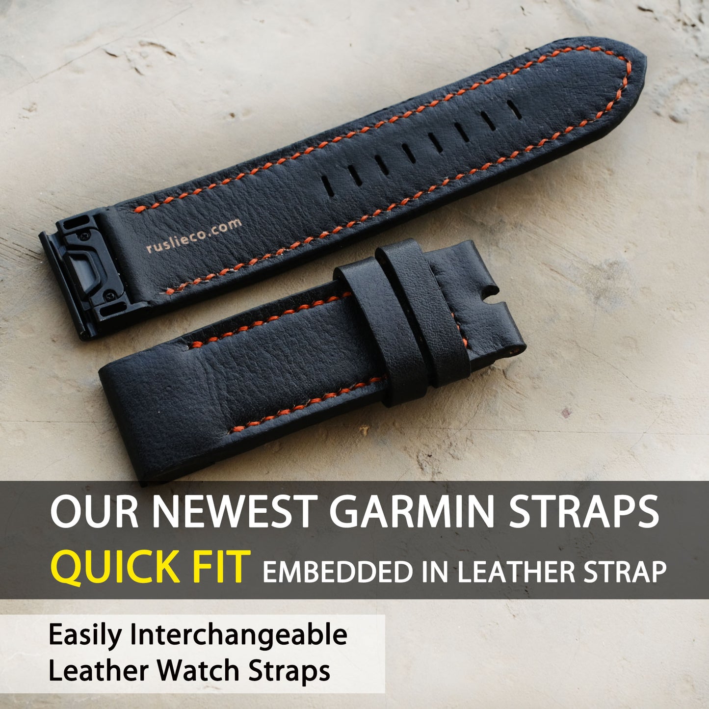 Garmin Black Leather With Orange Stitching Leather Replacement Strap