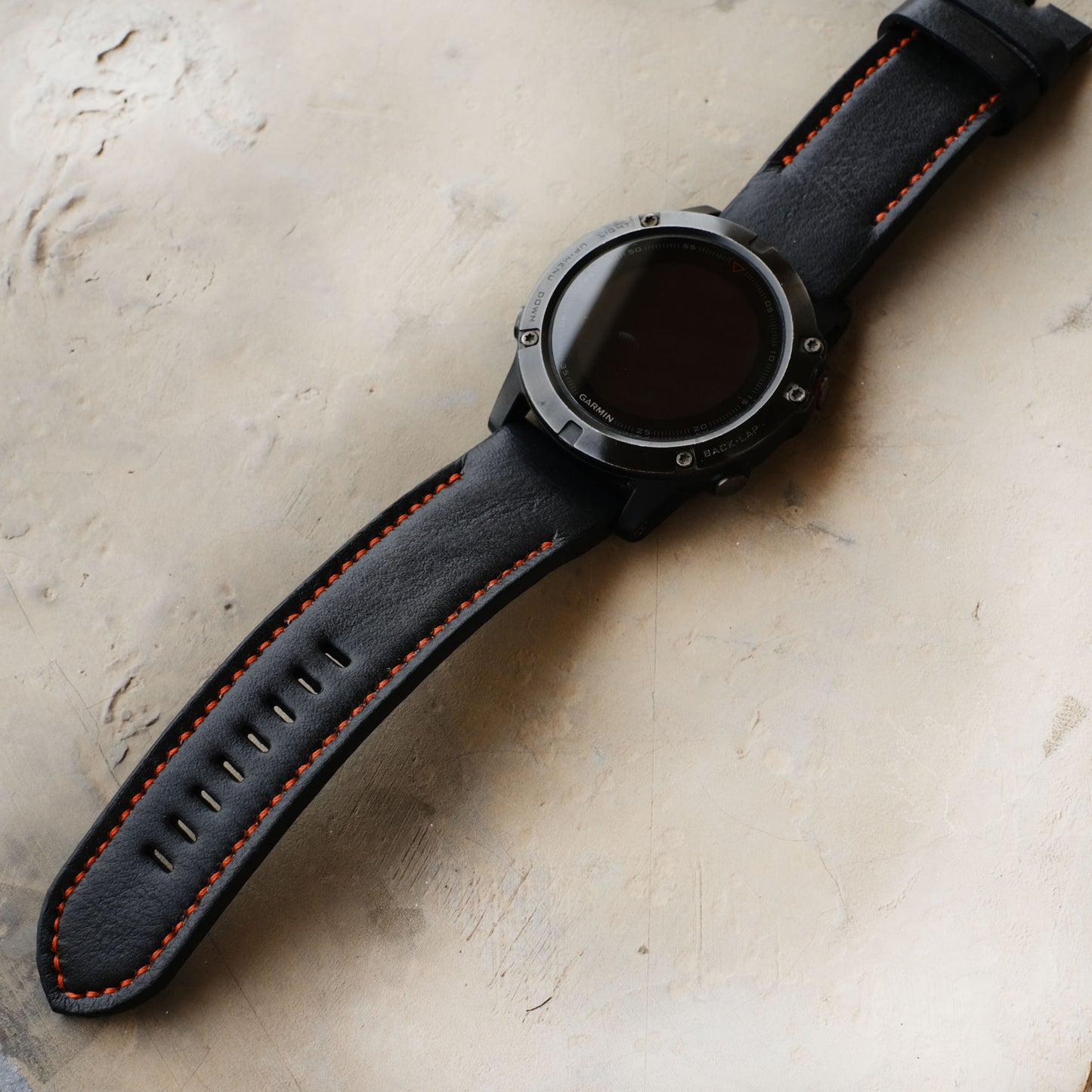 Garmin Black Leather With Orange Stitching Leather Replacement Strap