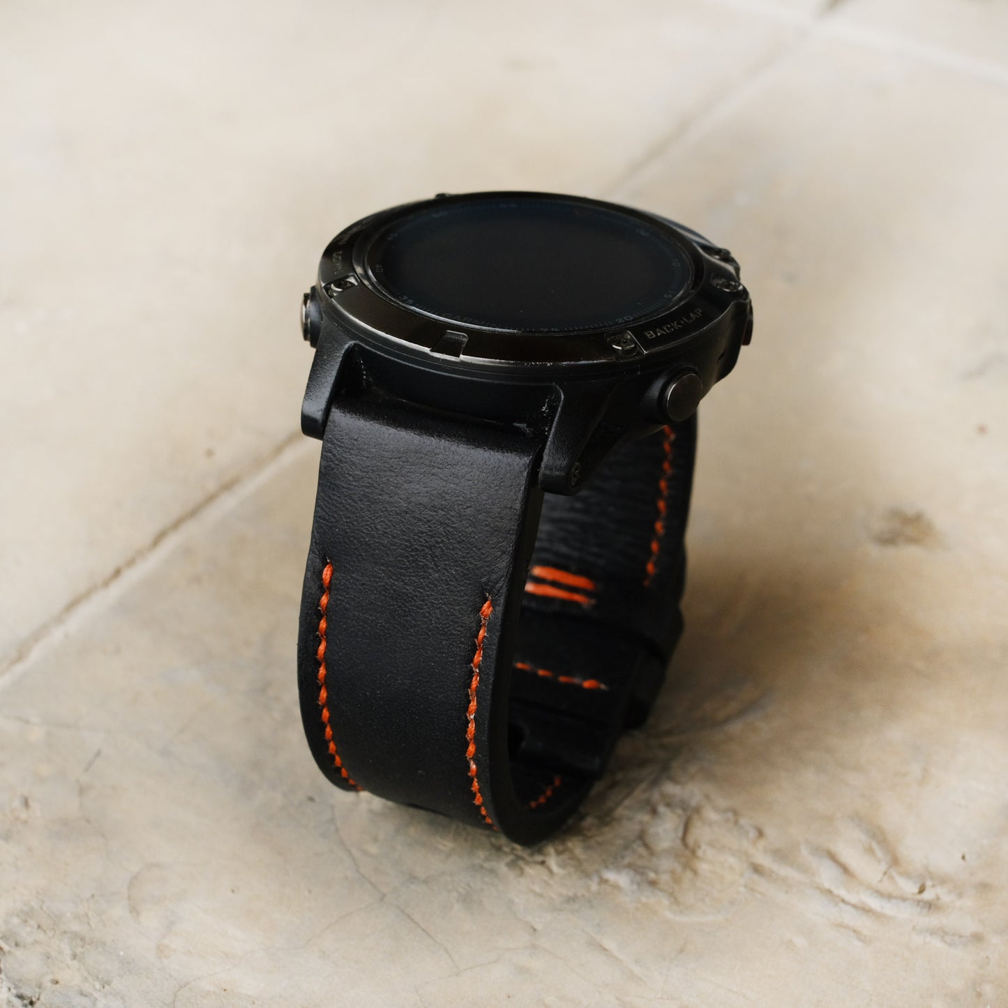 Garmin Black Leather With Orange Stitching Leather Replacement Strap