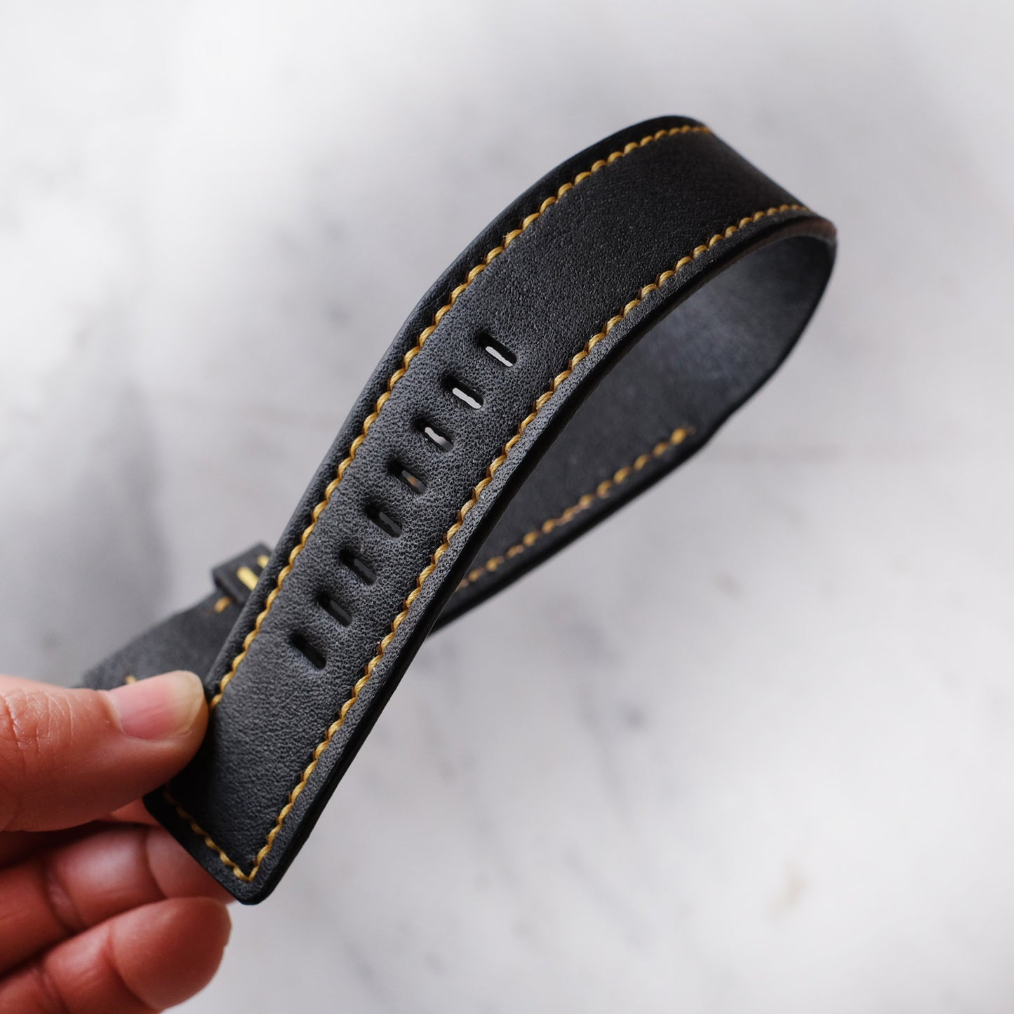 Dietrich Watch Strap Design Black Leather With Yellow Stitching