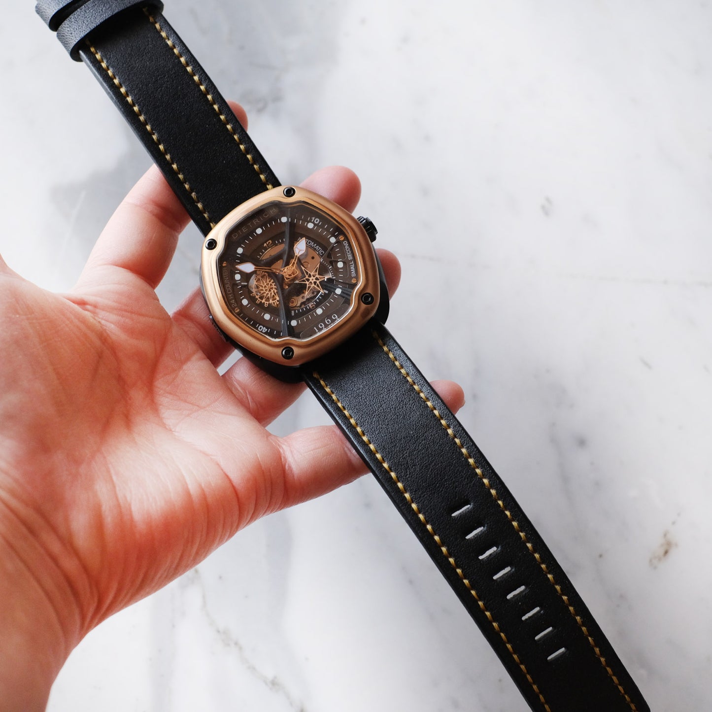Dietrich Watch Strap Design Black Leather With Yellow Stitching