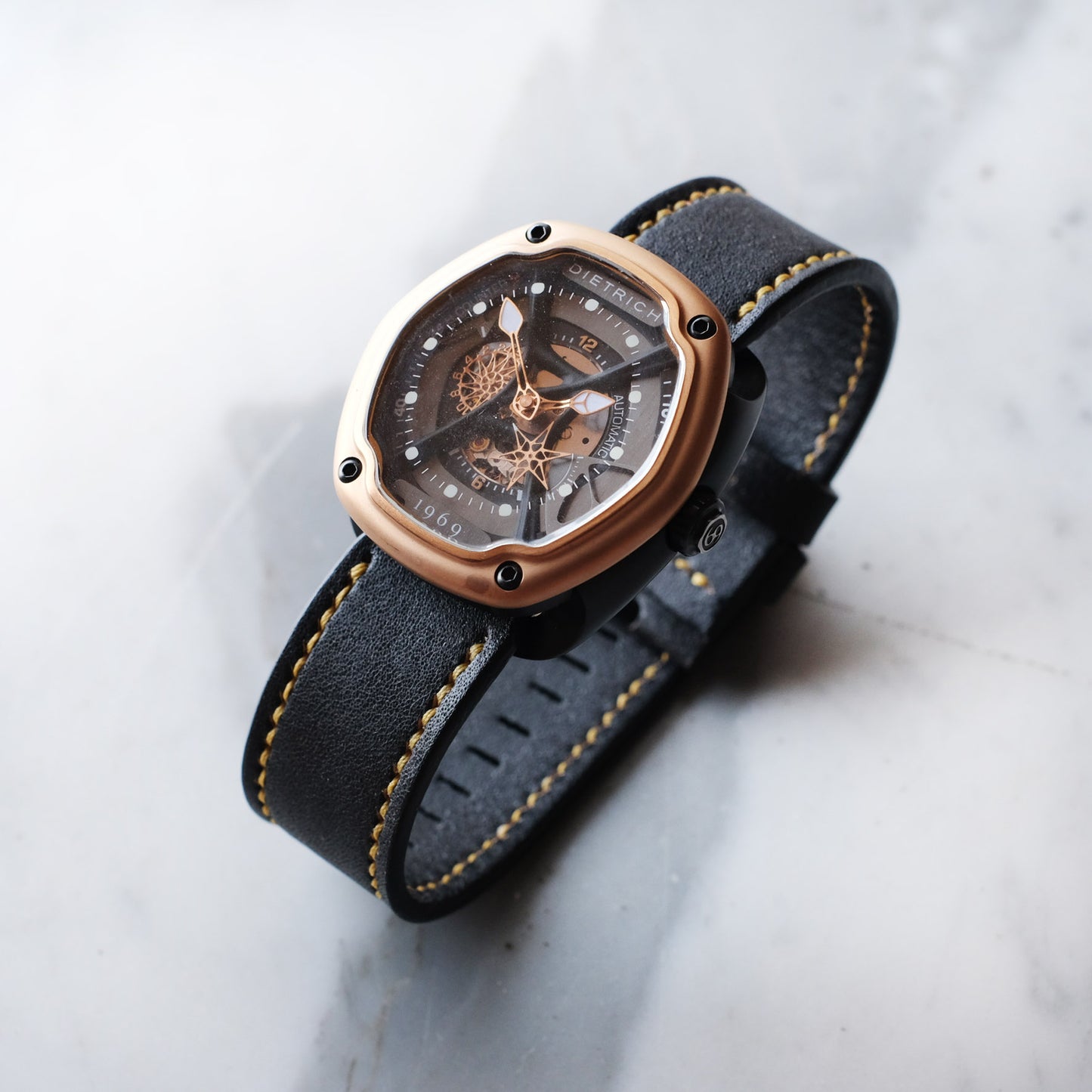 Dietrich Watch Strap Design Black Leather With Yellow Stitching
