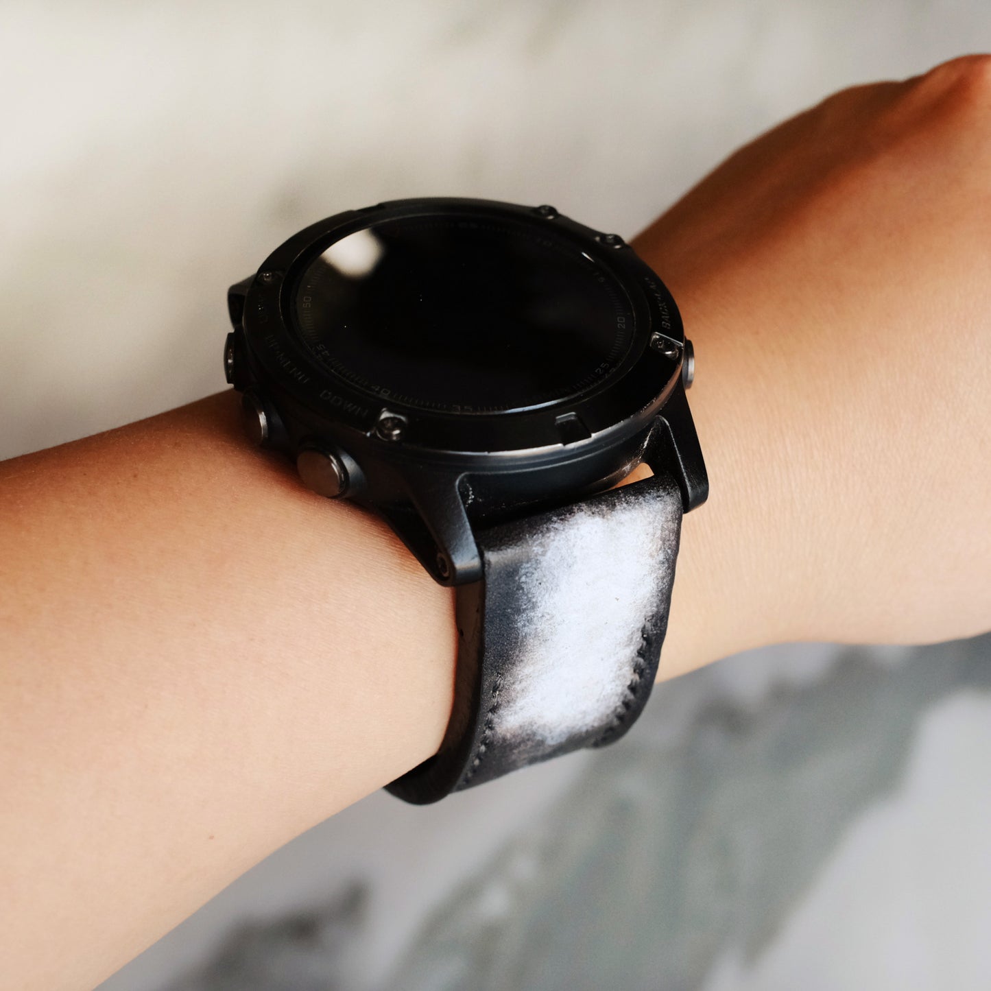 Garmin Black and White Custom Leather Strap