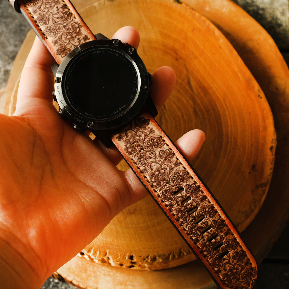Garmin Brown Lace Custom Leather Strap - ruslieco