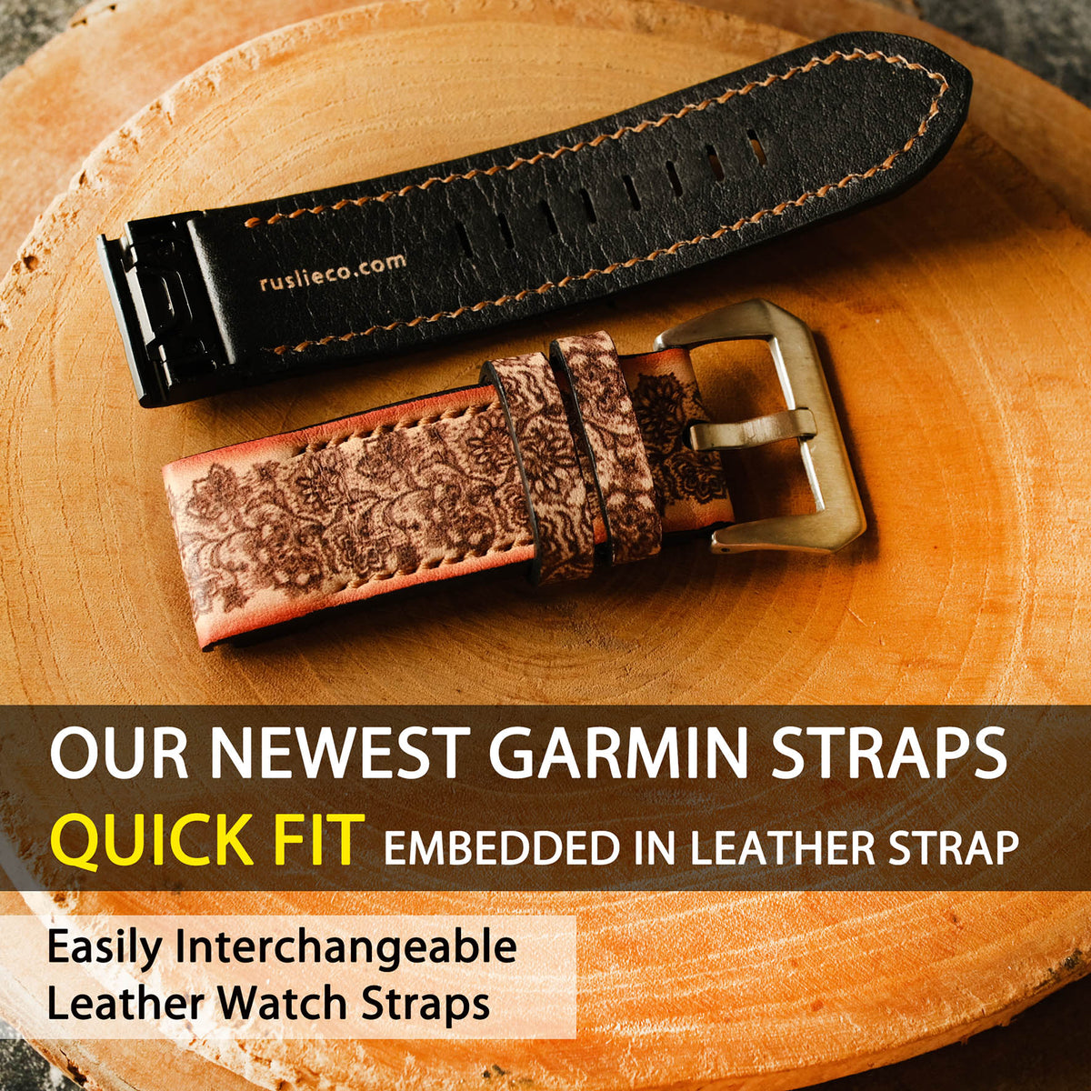 Garmin Brown Lace Custom Leather Strap - ruslieco