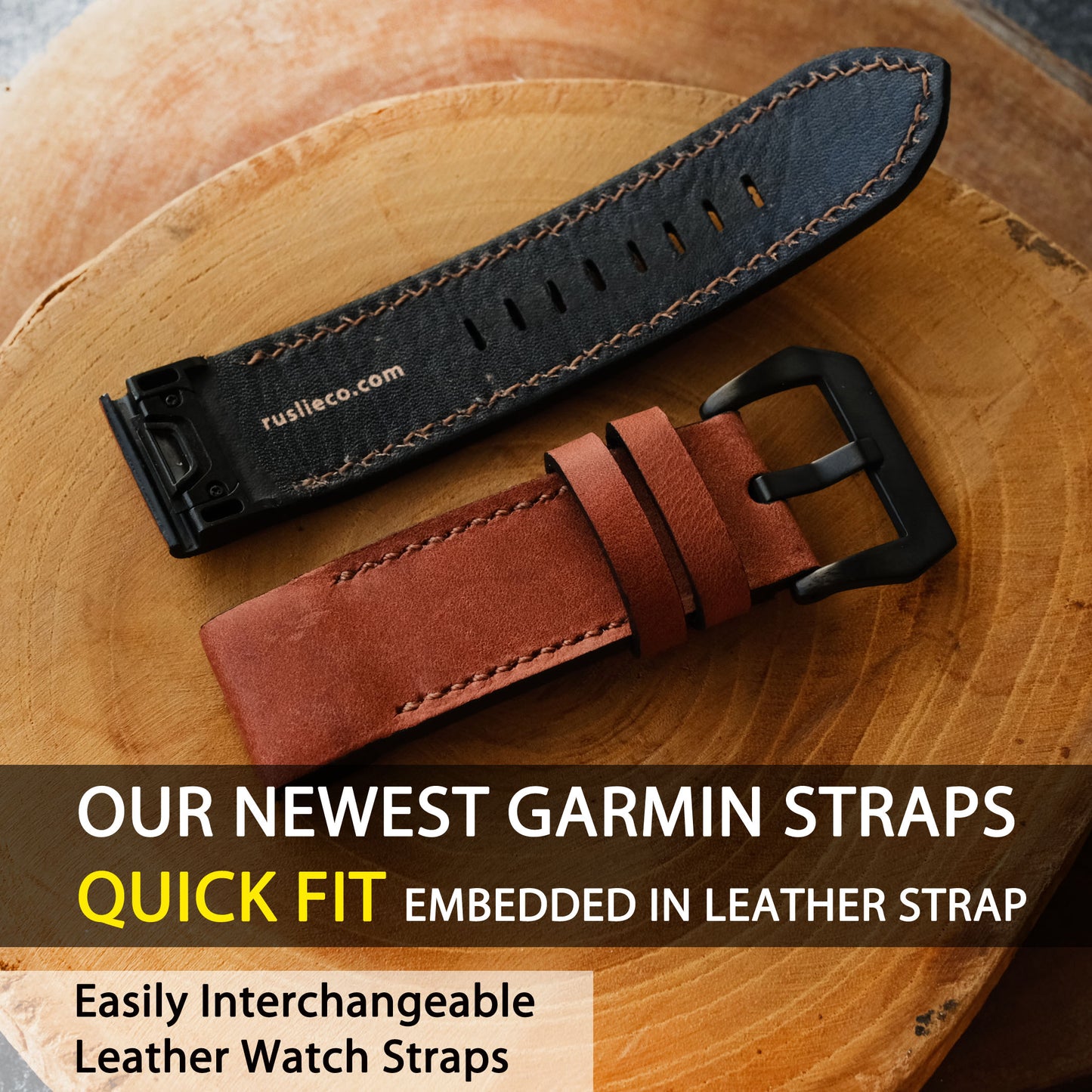 Crazy Horse Cowhide  Brown Red Garmin Leather Strap