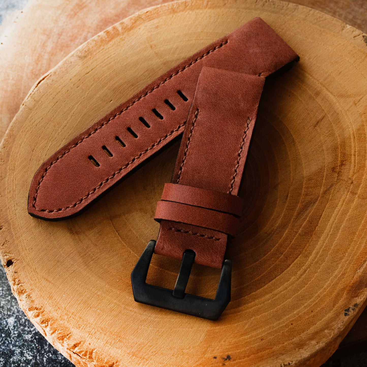 Crazy Horse Cowhide  Brown Red Garmin Leather Strap