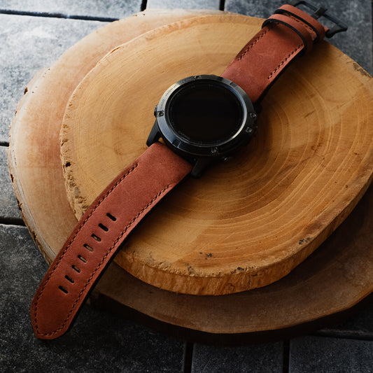 Crazy Horse Cowhide  Brown Red Garmin Leather Strap