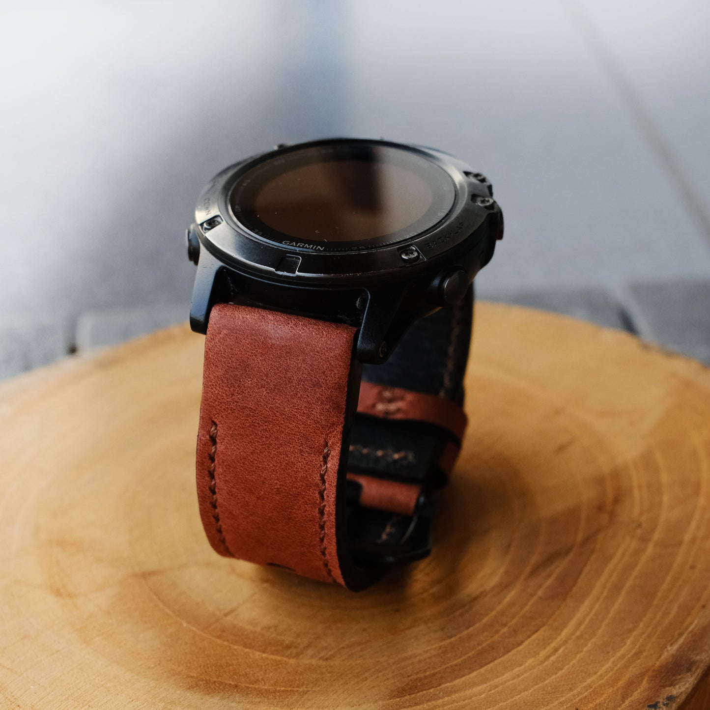 Crazy Horse Cowhide  Brown Red Garmin Leather Strap