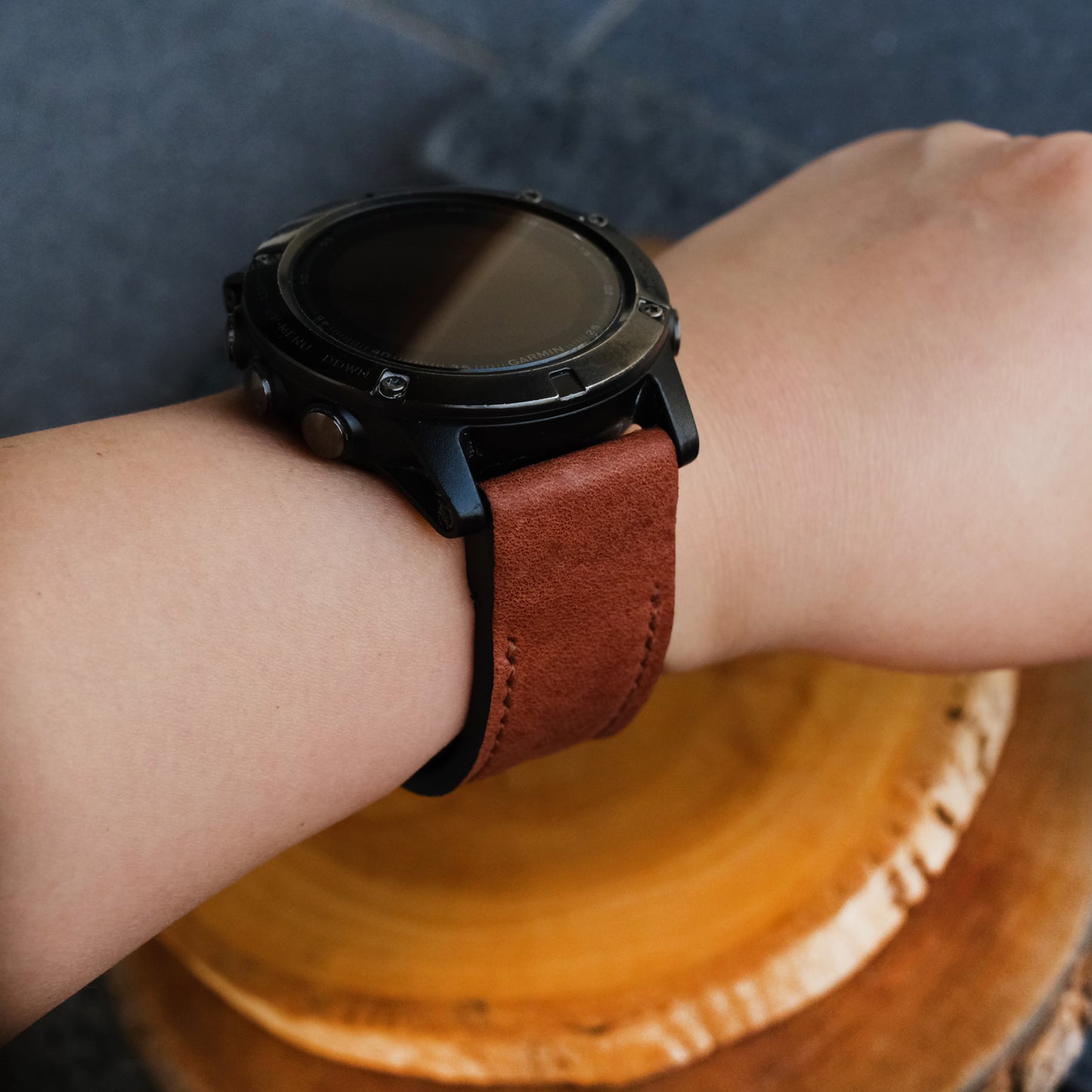 Crazy Horse Cowhide  Brown Red Garmin Leather Strap