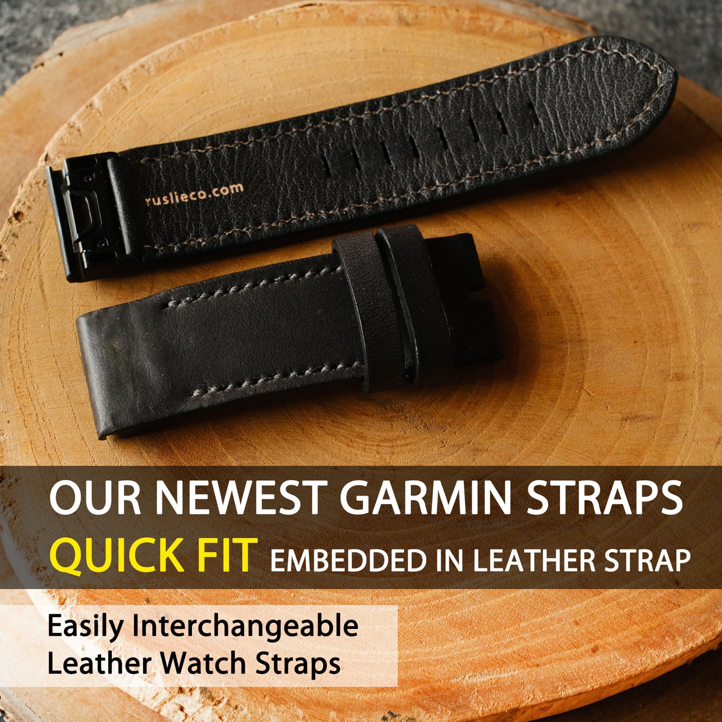 Crazy Horse Cowhide Black With Black Stitching Garmin Leather Strap