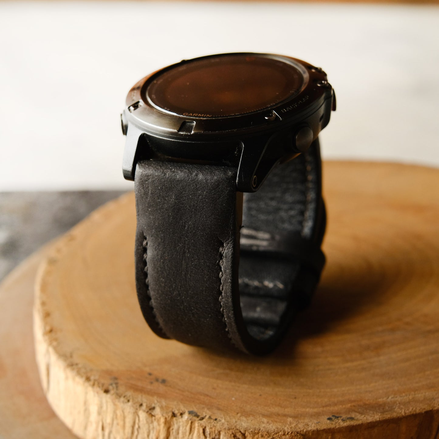 Crazy Horse Cowhide Black With Black Stitching Garmin Leather Strap