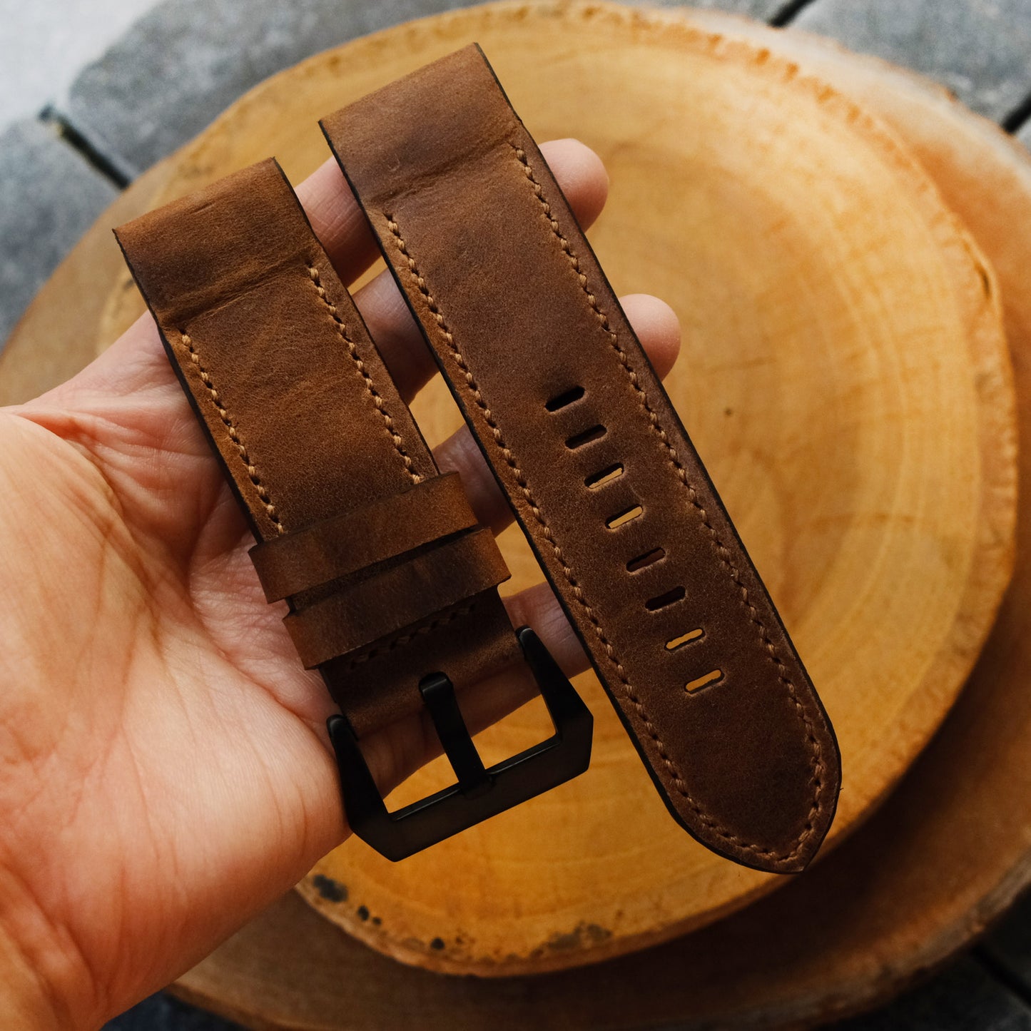 Crazy Horse Cowhide Chestnut Leather Strap