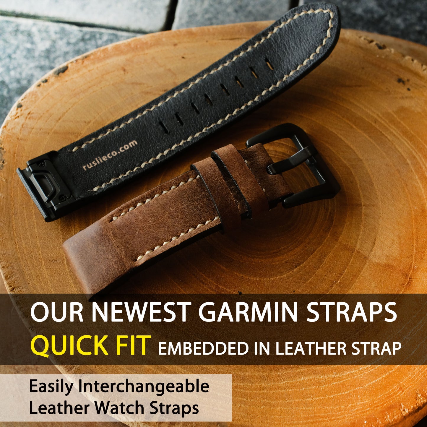 Crazy Horse Cowhide Chestnut Cream Stitching Garmin Leather Strap