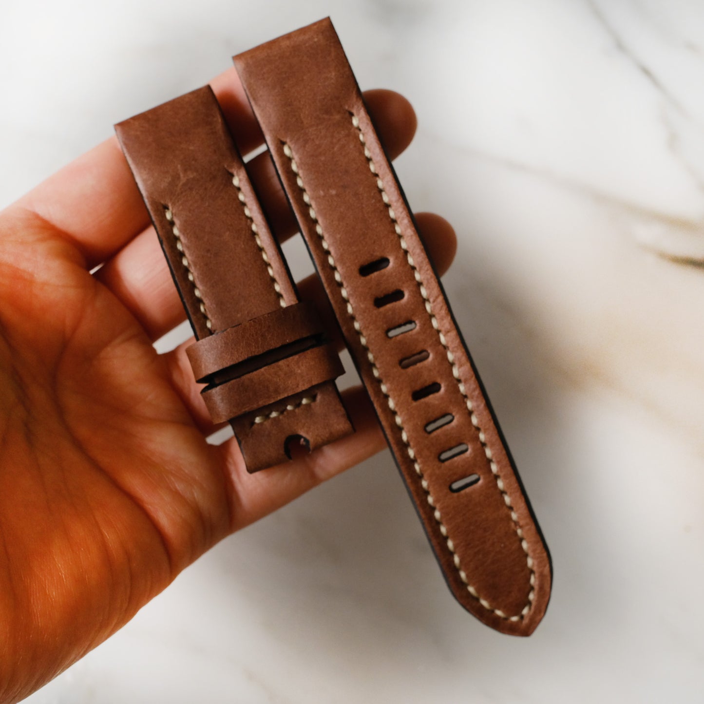 Crazy Horse Cowhide Dark Brown With Cream Stitching Garmin Leather Strap