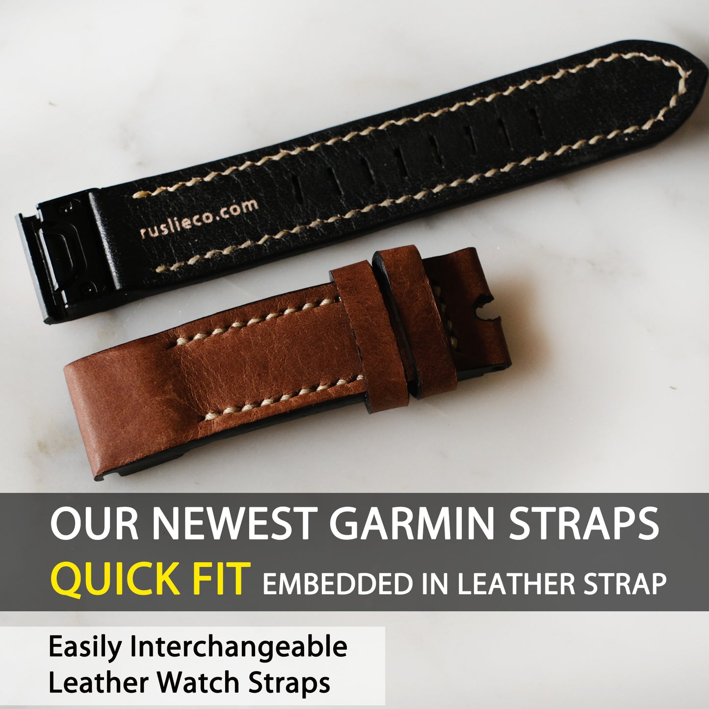 Crazy Horse Cowhide Dark Brown With Cream Stitching Garmin Leather Strap