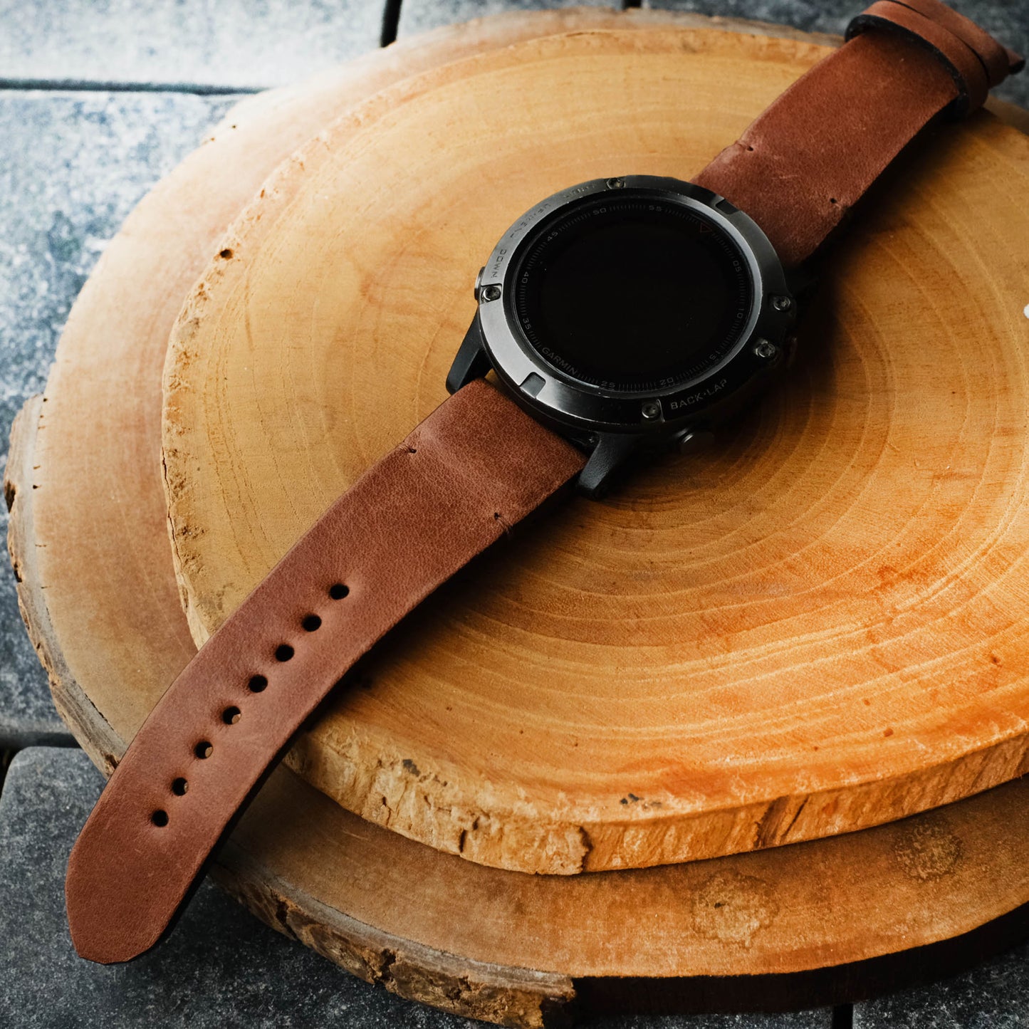 Crazy Horse Cowhide Dark Brown Minimalist Stitching Garmin Leather Strap