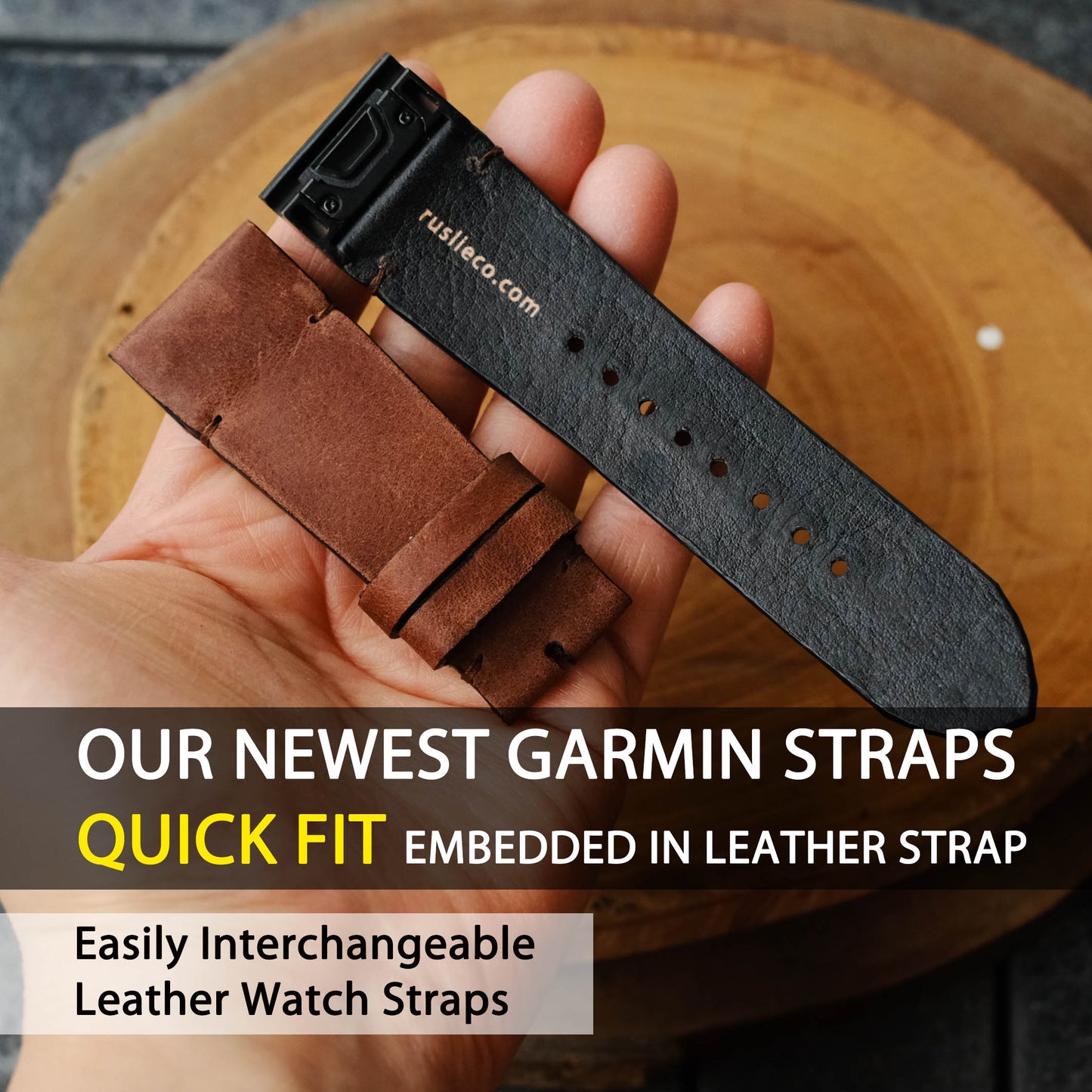 Crazy Horse Cowhide Dark Brown Minimalist Stitching Garmin Leather Strap