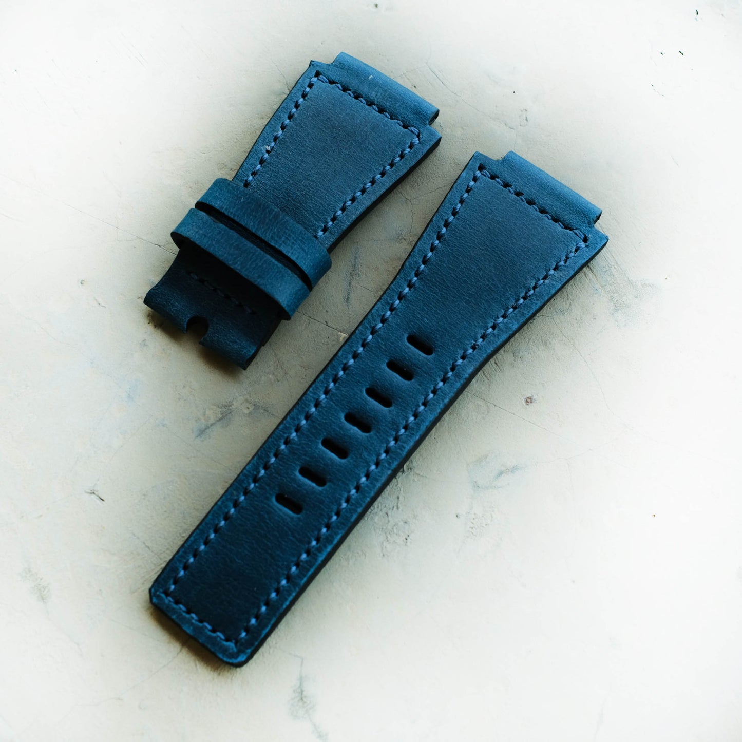 Handmade Leather Strap Navy Blue Crazy Horse Cowhide For Bell and Ross