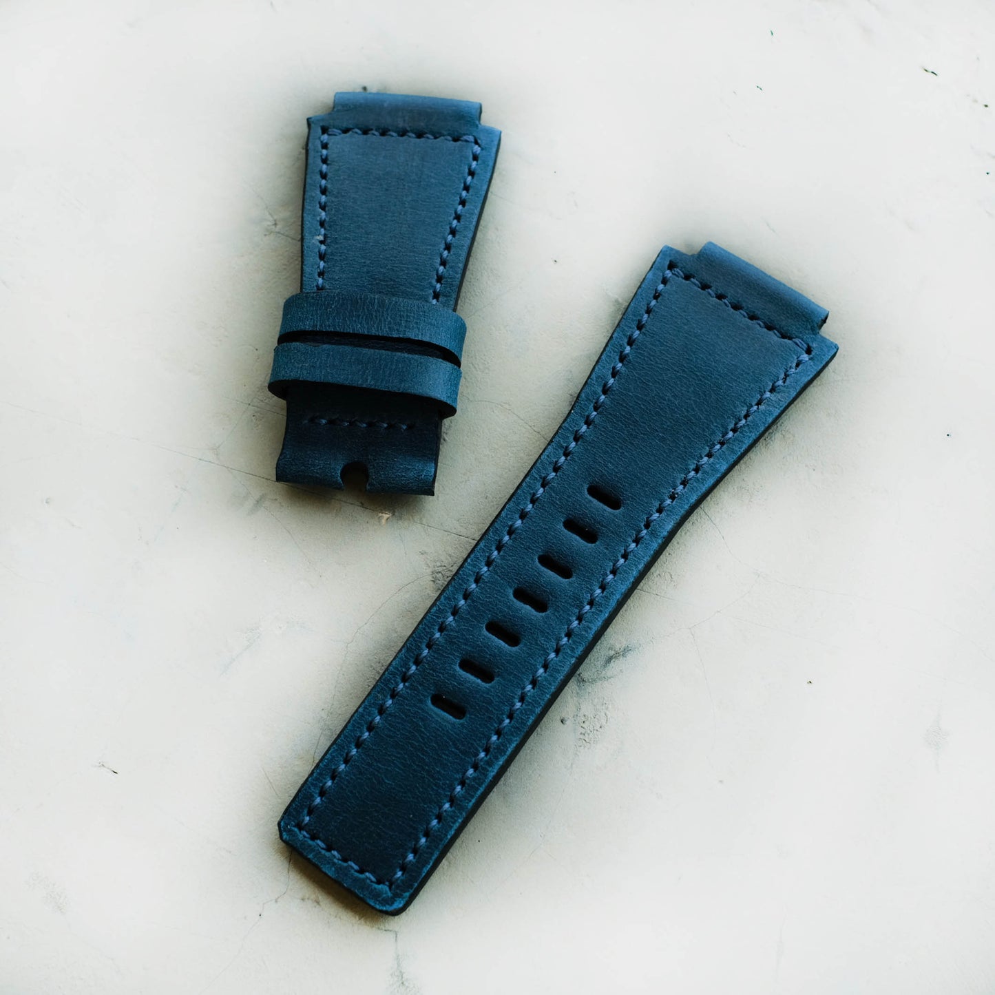 Handmade Leather Strap Navy Blue Crazy Horse Cowhide For Bell and Ross