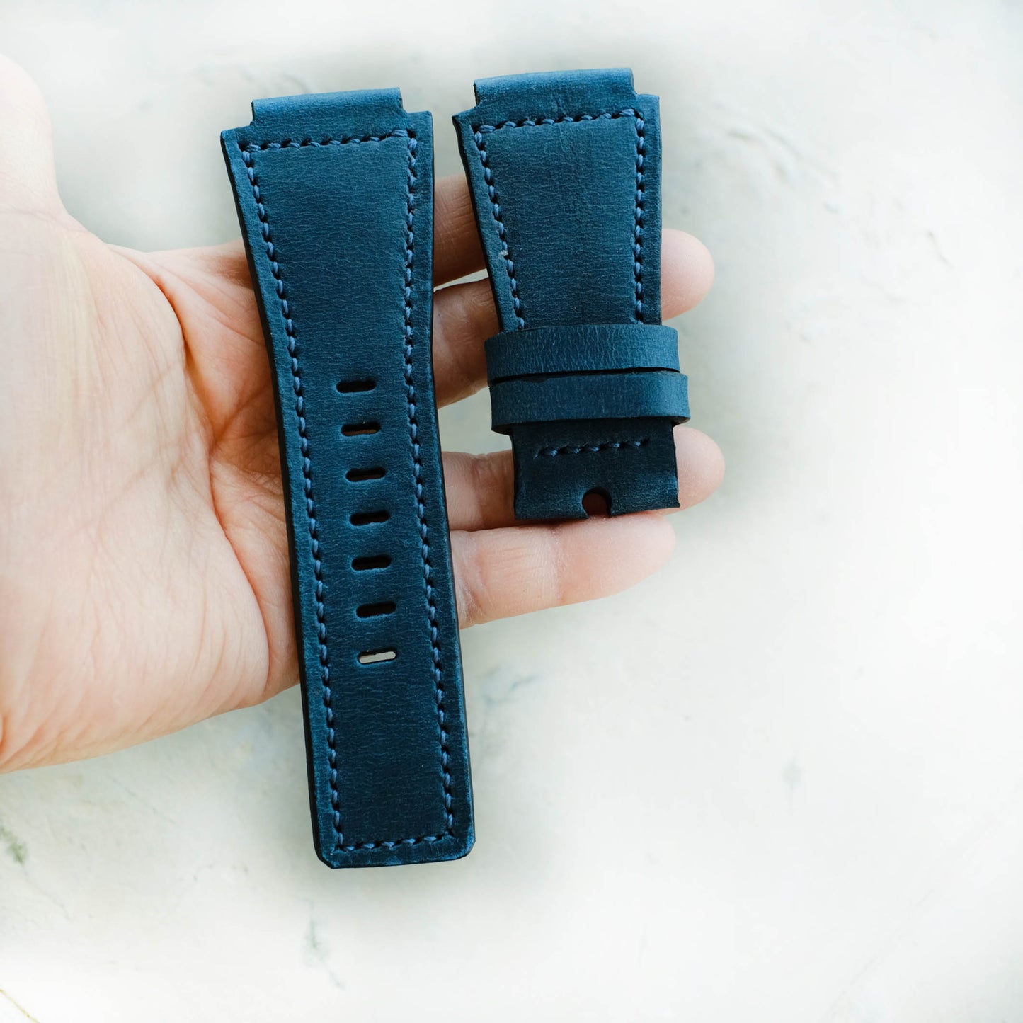 Handmade Leather Strap Navy Blue Crazy Horse Cowhide For Bell and Ross