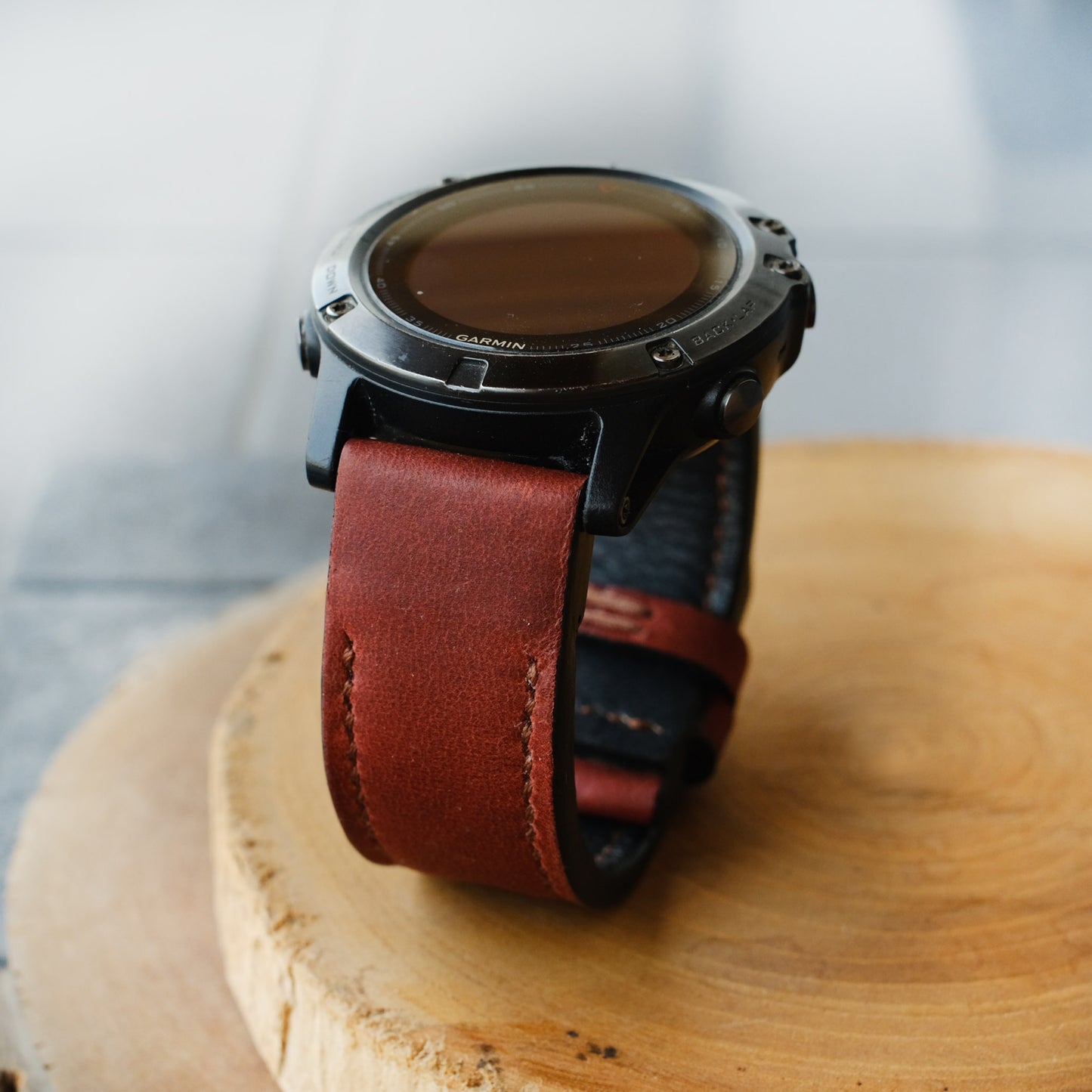 Crazy Horse Cowhide  Brown Red Garmin Leather Strap