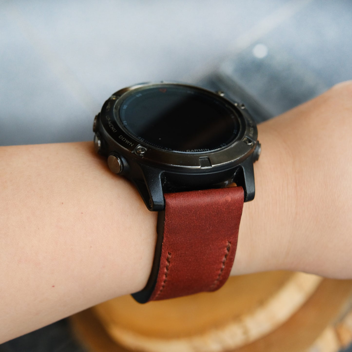 Crazy Horse Cowhide  Brown Red Garmin Leather Strap