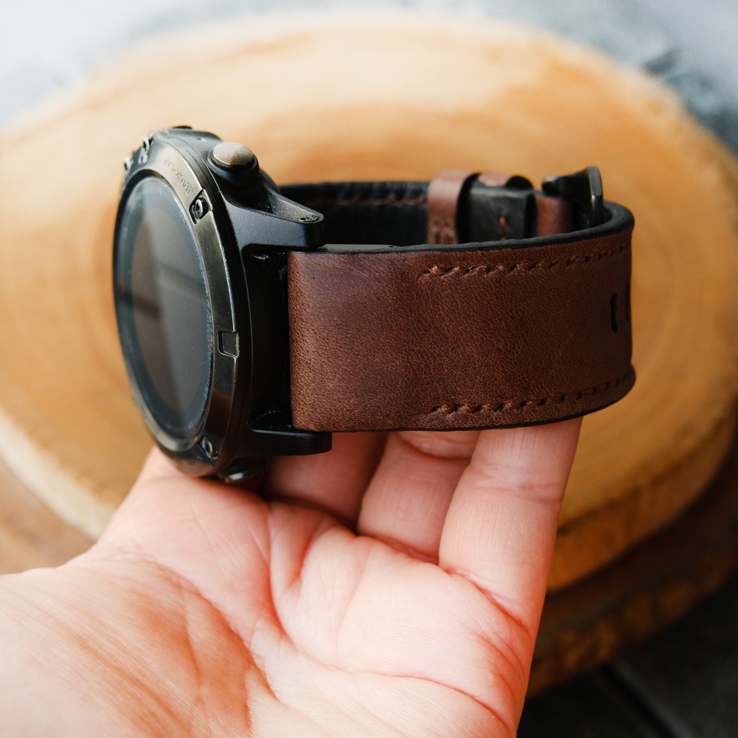 Crazy Horse Cowhide Dark Brown Garmin Leather Strap