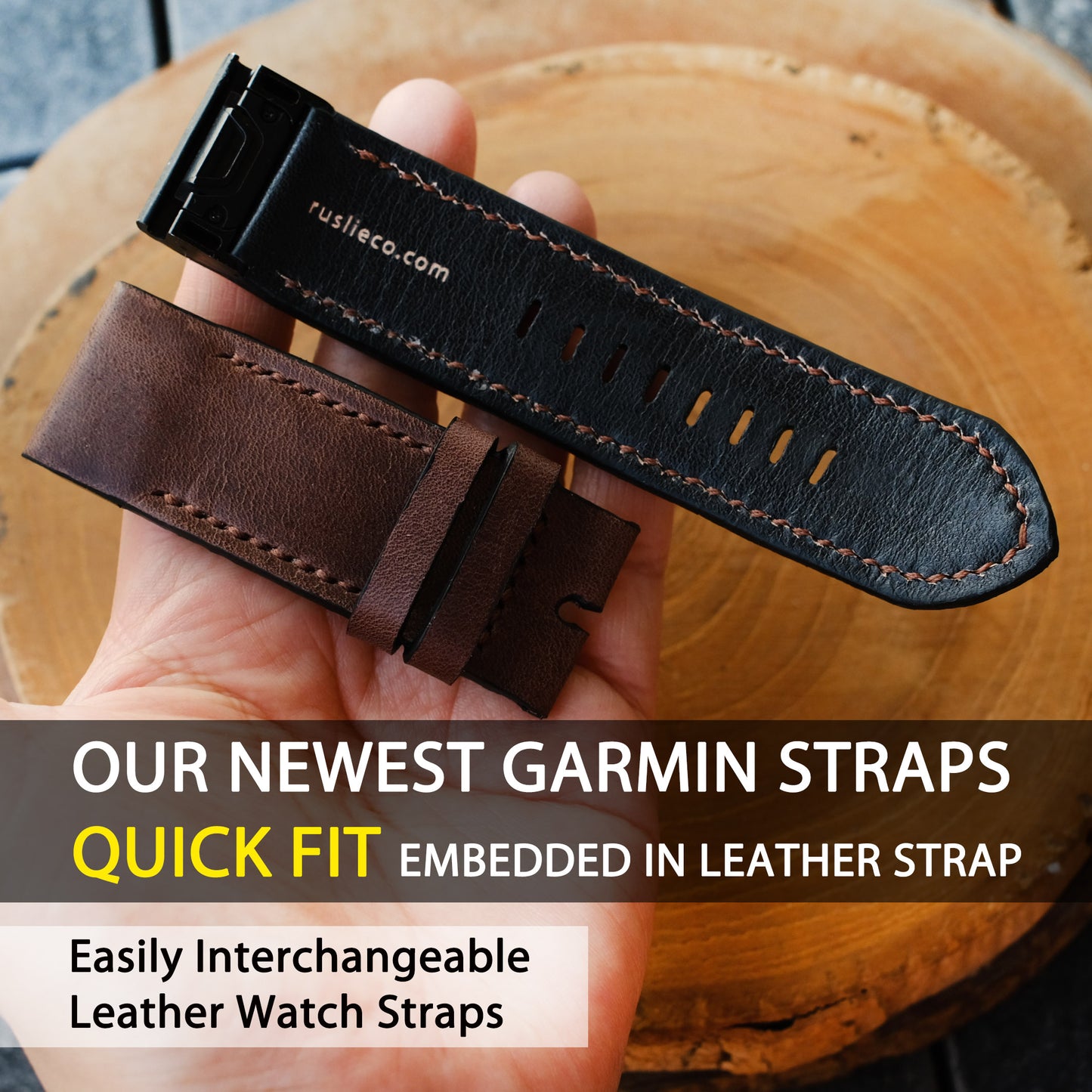 Crazy Horse Cowhide Dark Brown Garmin Leather Strap