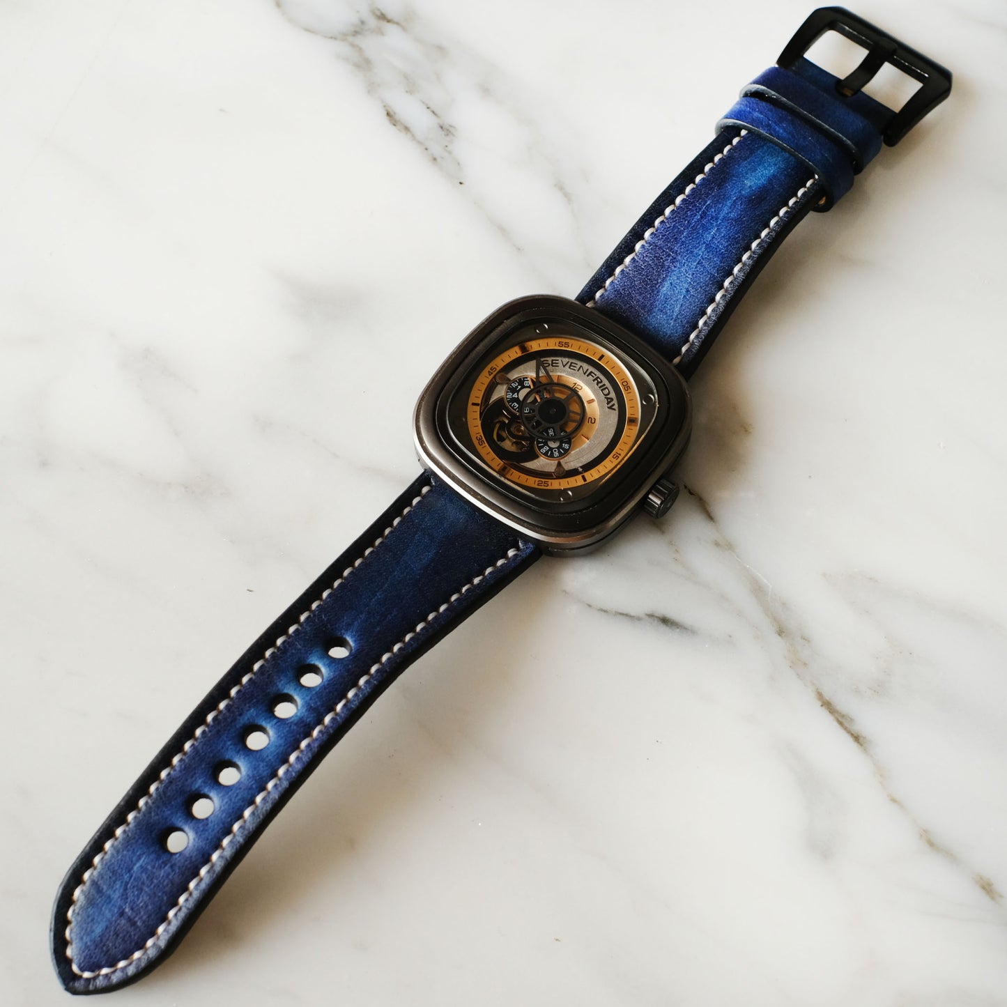 Dark Blue Leather Straps Watch Band For SevenFriday