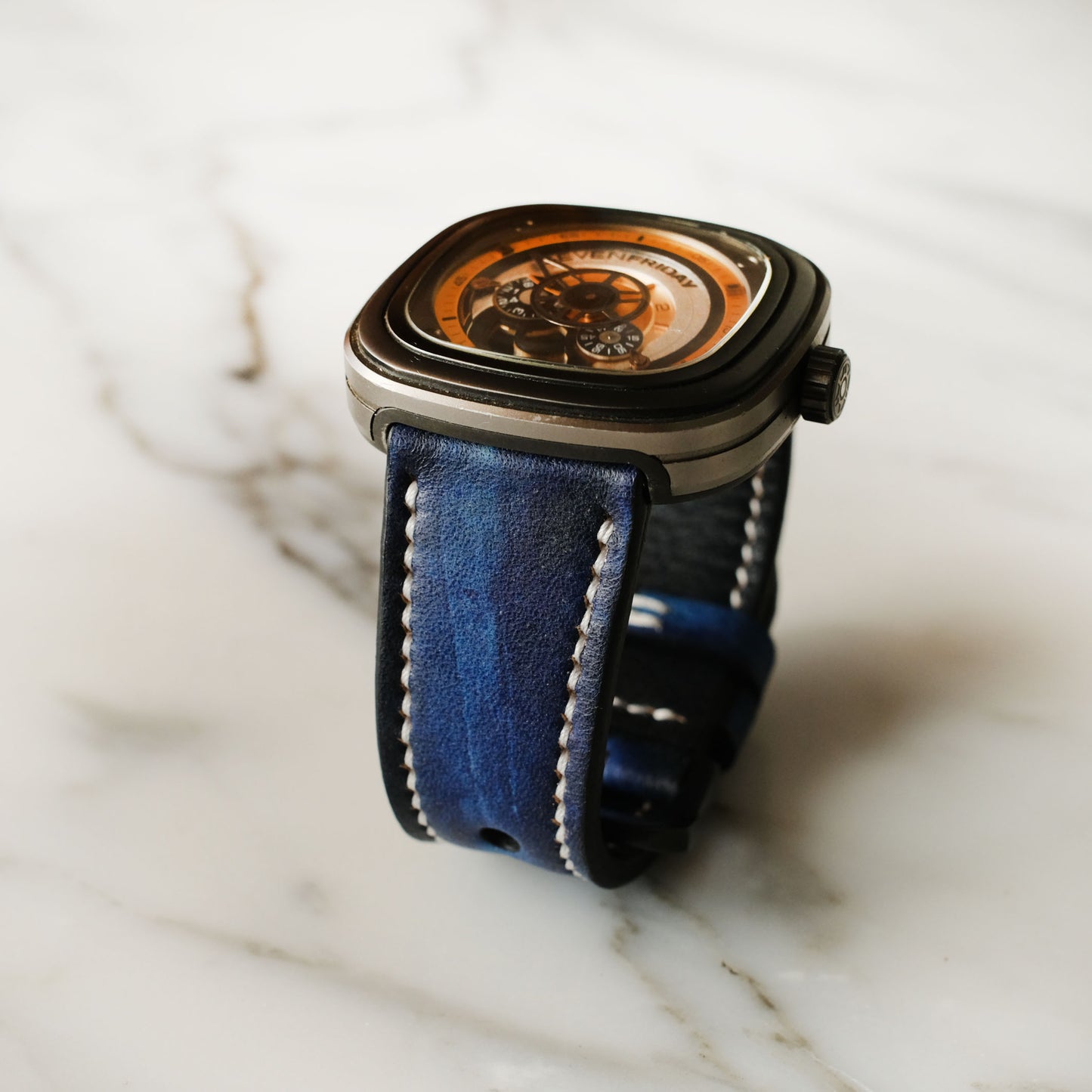 Dark Blue Leather Straps Watch Band For SevenFriday
