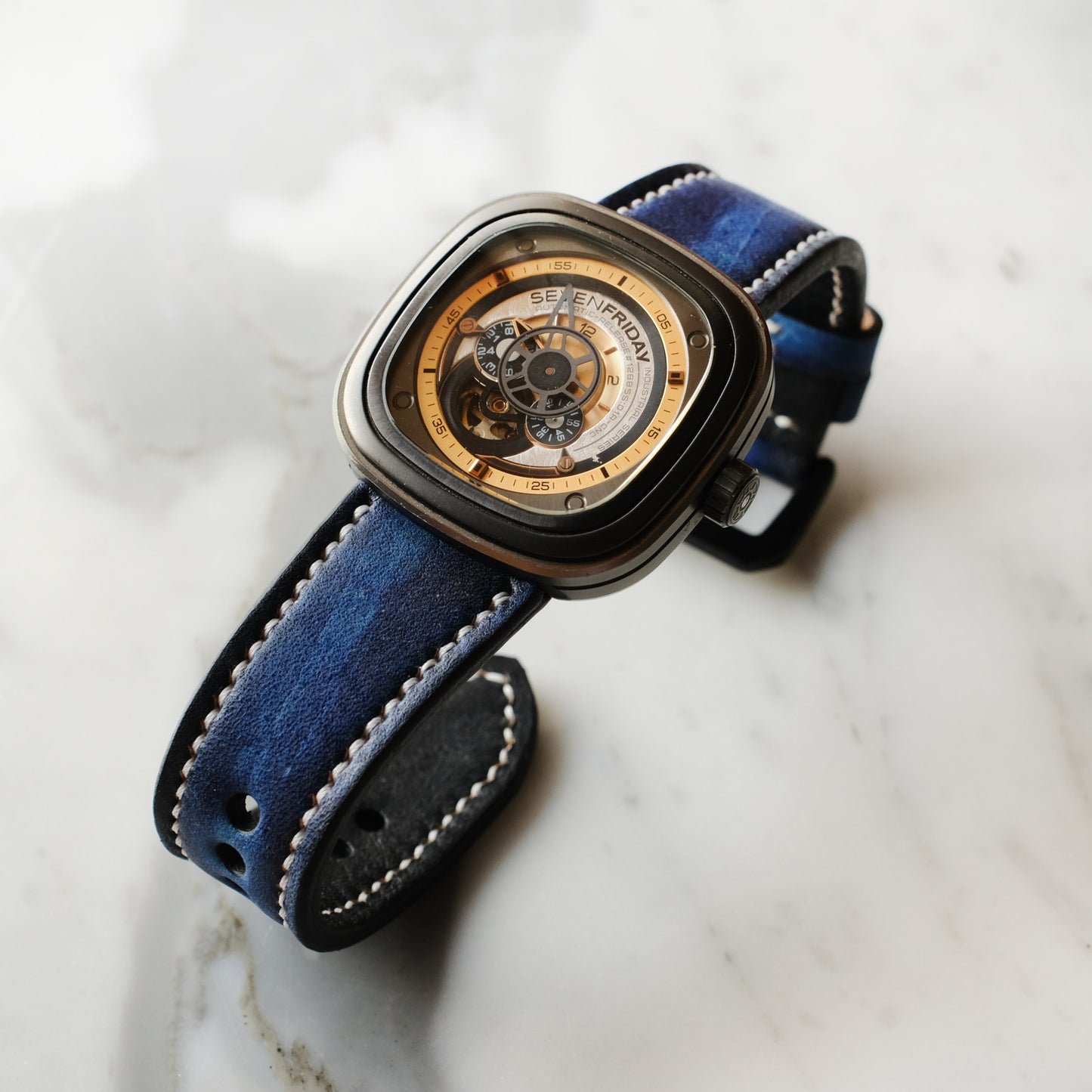 Dark Blue Leather Straps Watch Band For SevenFriday