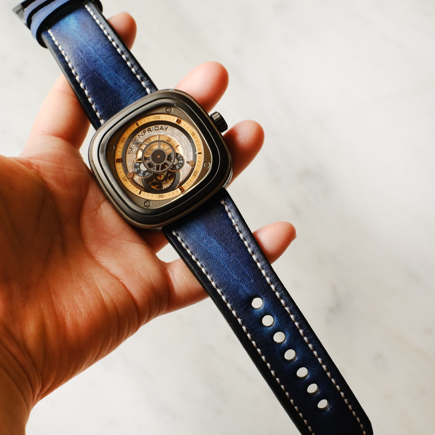 Dark Blue Leather Straps Watch Band For SevenFriday