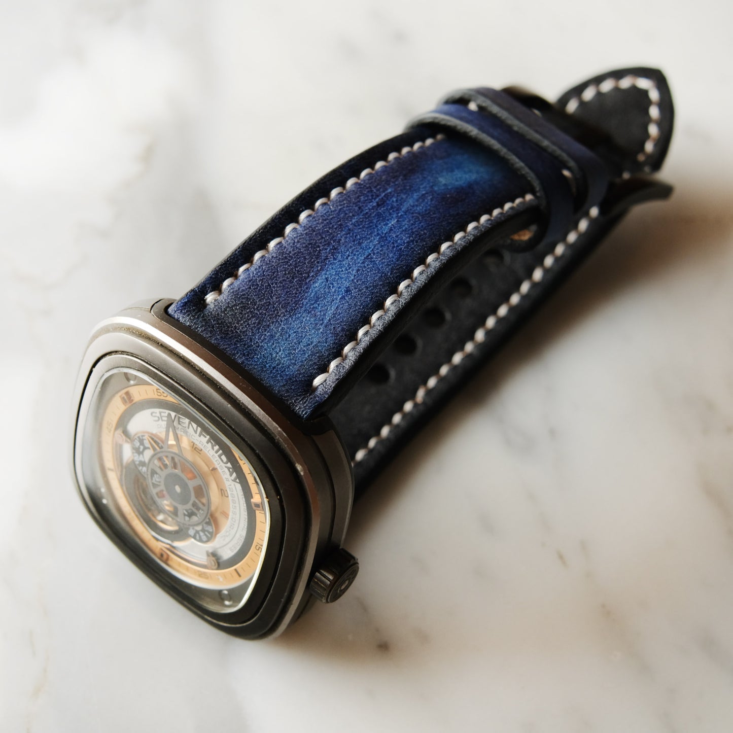 Dark Blue Leather Straps Watch Band For SevenFriday