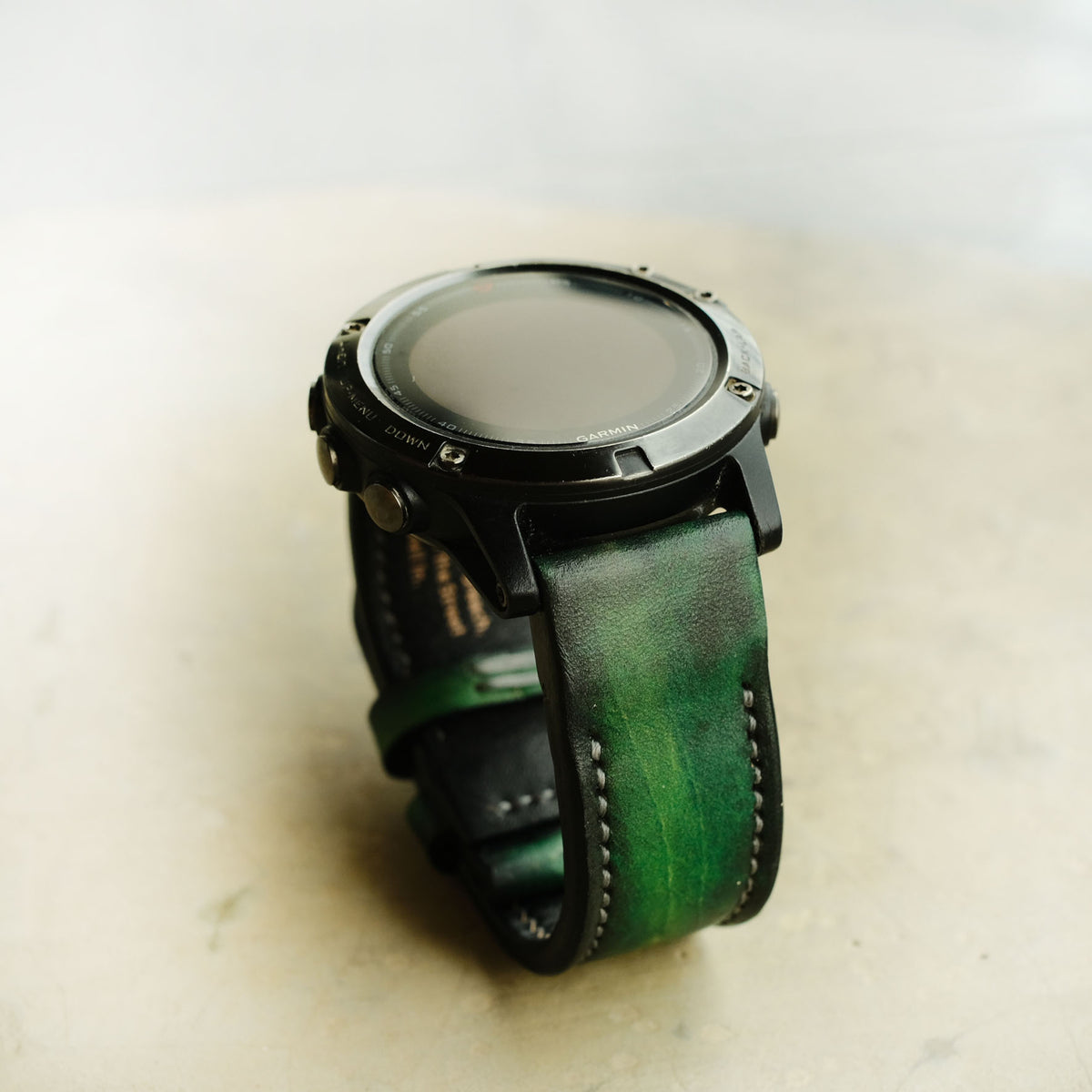 Green Leather Watch Strap For Garmin Fenix 9