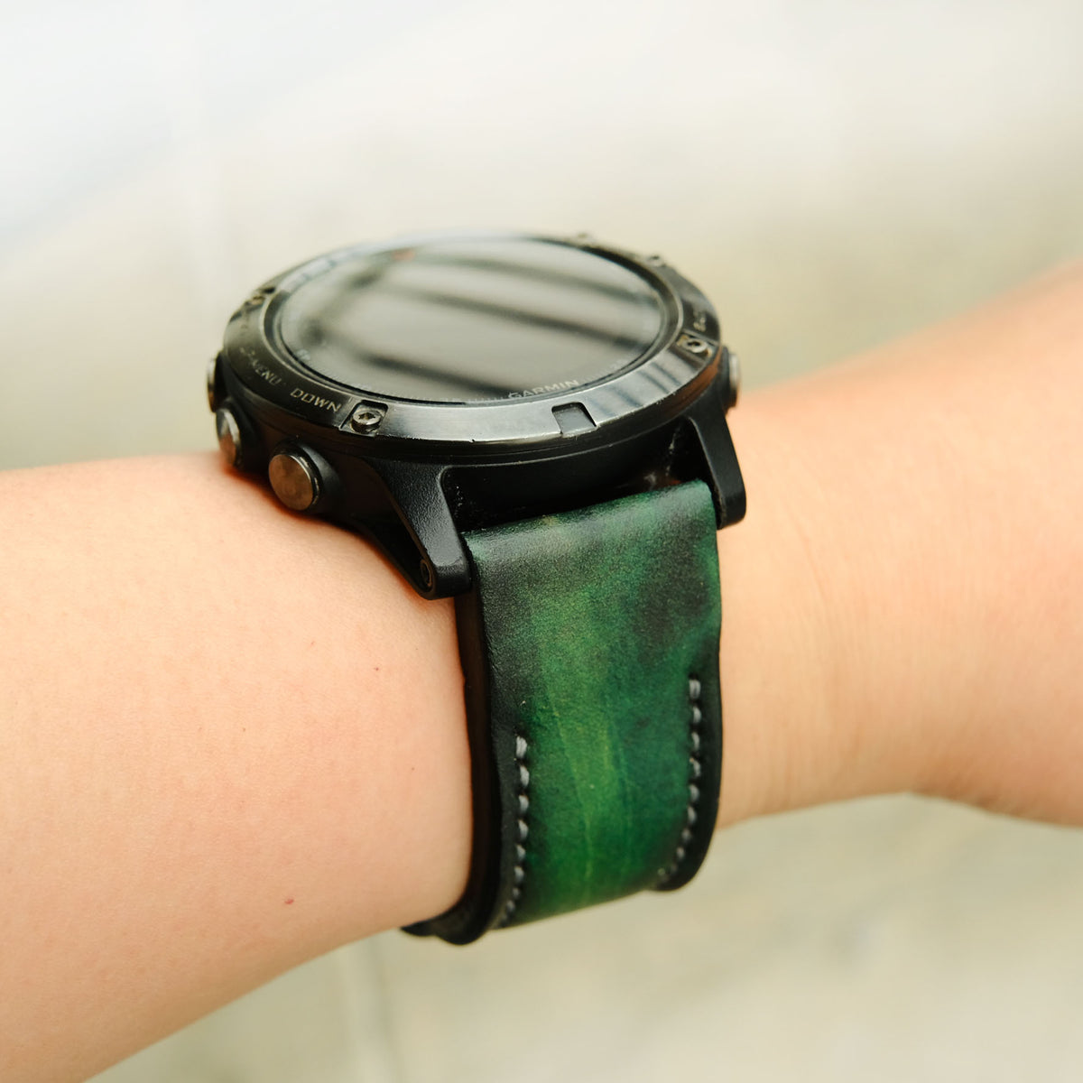 Green Leather Watch Strap For Garmin Fenix 9