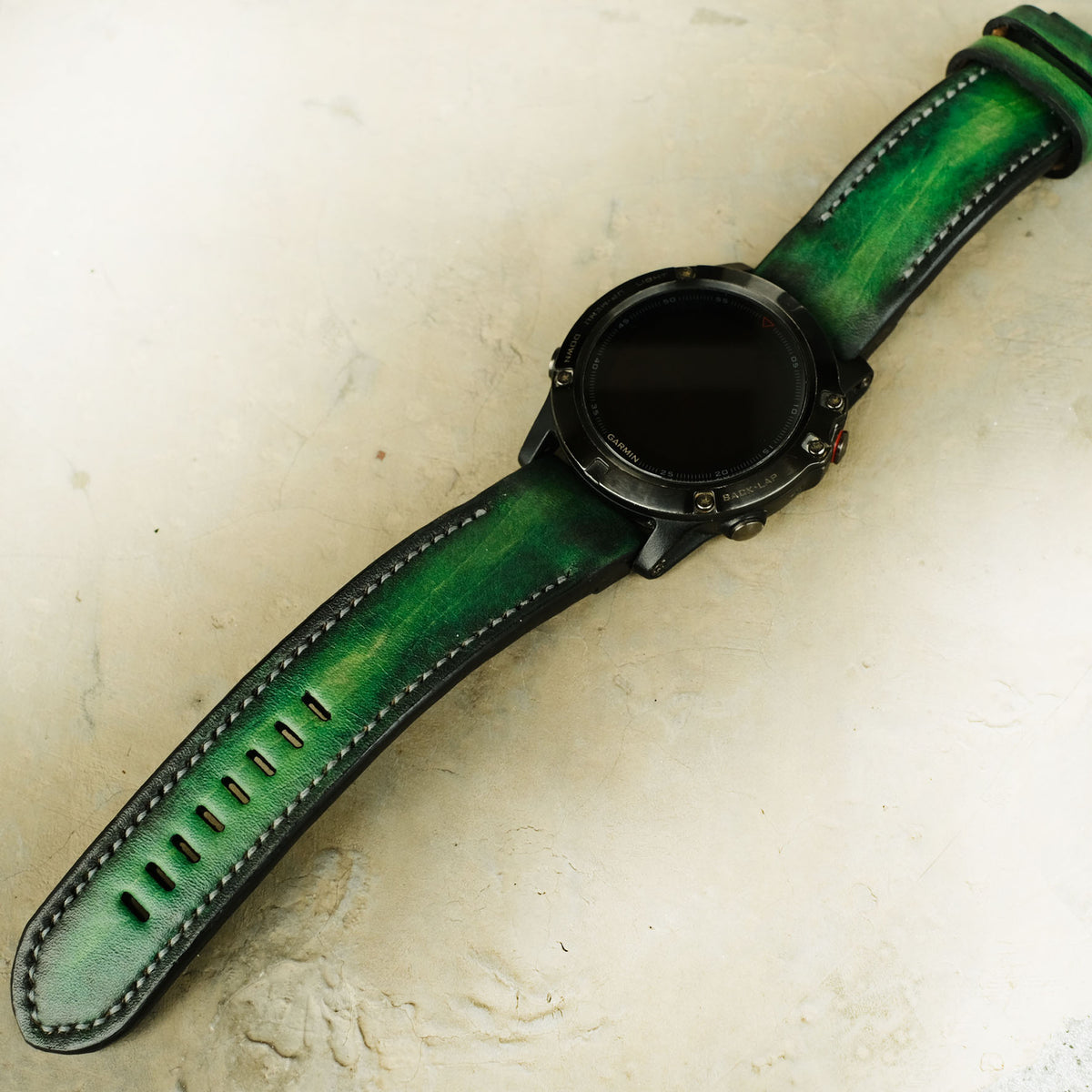 Green Leather Watch Strap For Garmin Fenix 9