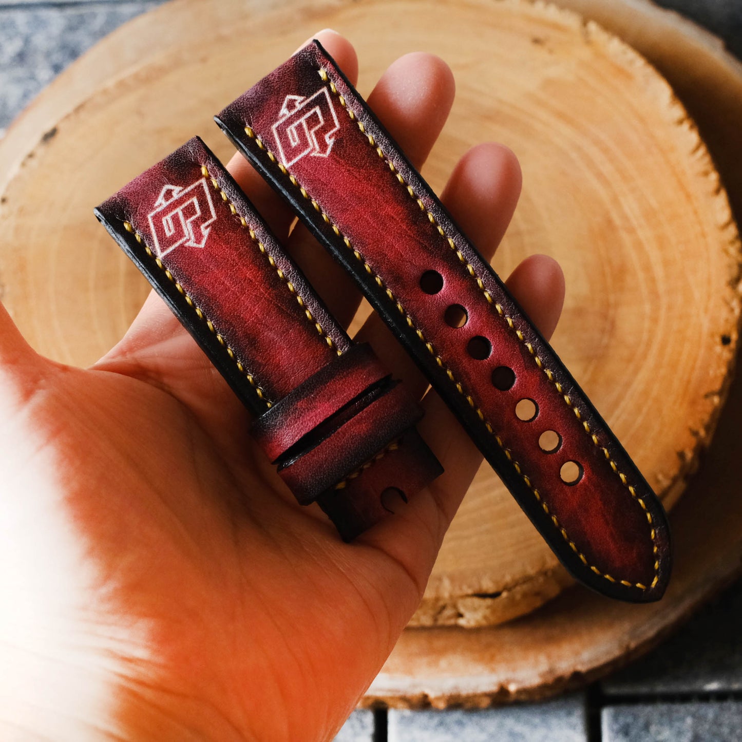 Panerai Bands Vintage Maroon Leather For Officine Panerai Luminor Marina Radiomir PAM 22mm 24mm 26mm Handmade