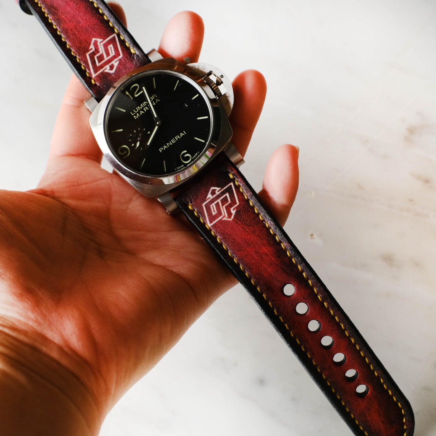 Panerai Bands Vintage Maroon Leather For Officine Panerai Luminor Marina Radiomir PAM 22mm 24mm 26mm Handmade
