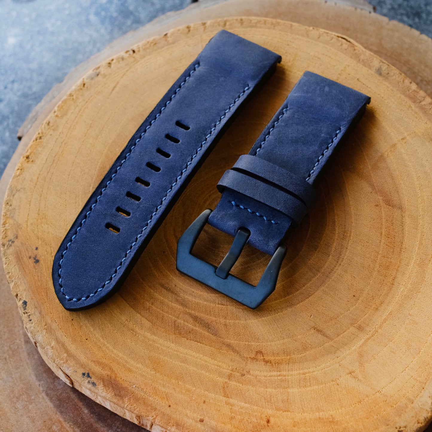 Crazy Horse Cowhide  Navy Blue Garmin Leather Strap