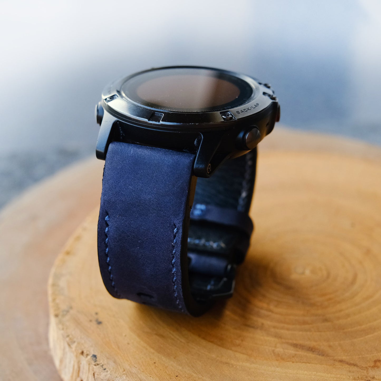 Crazy Horse Cowhide  Navy Blue Garmin Leather Strap