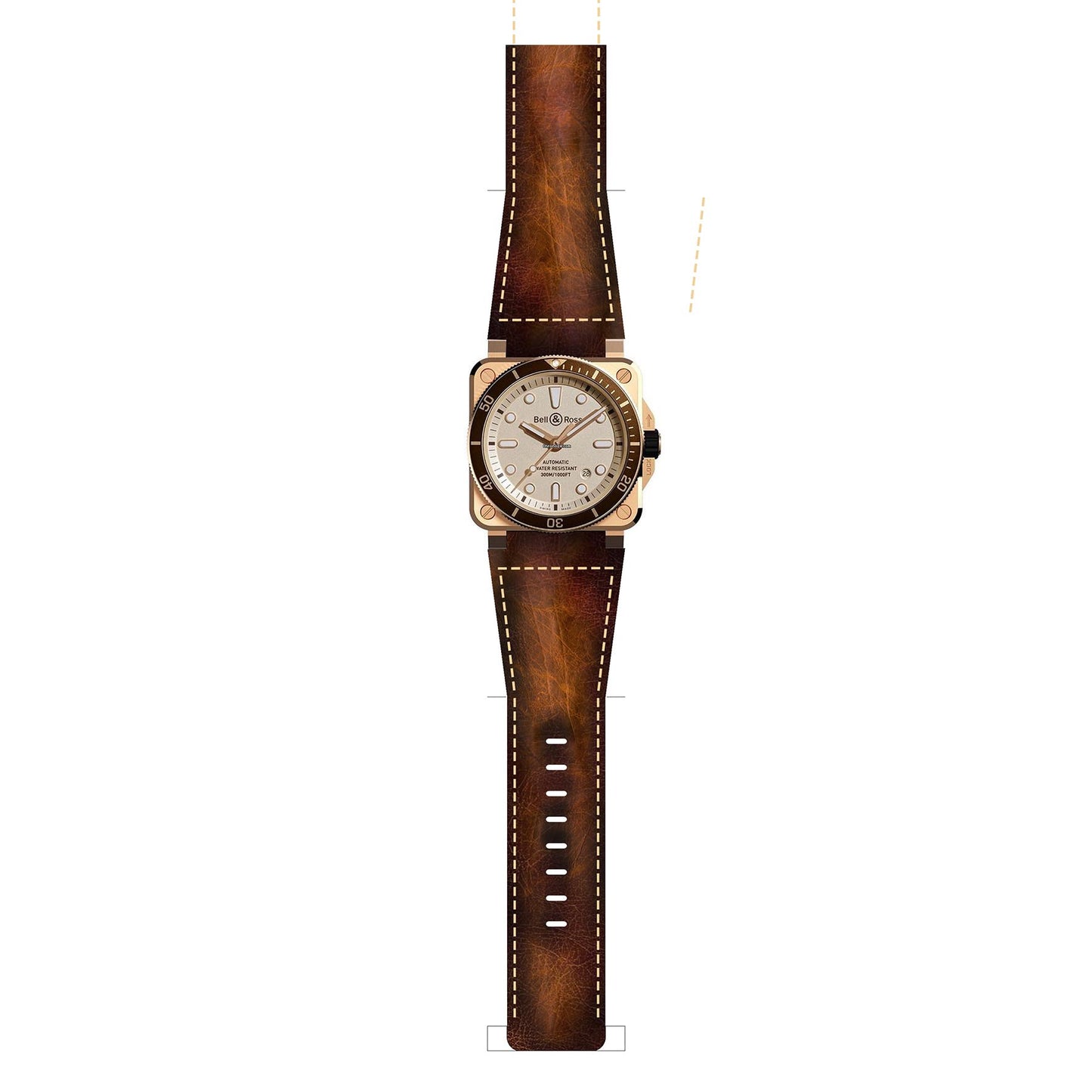 Bell & Ross Vintage Brown Square Stitching Handmade Leather Straps for BR 01 BR 03 br 02 BR S br -X1 - ruslieco