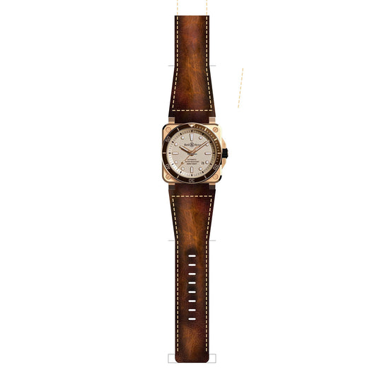 Bell & Ross Vintage Brown Square Stitching Handmade Leather Straps for BR 01 BR 03 br 02 BR S br -X1 - ruslieco