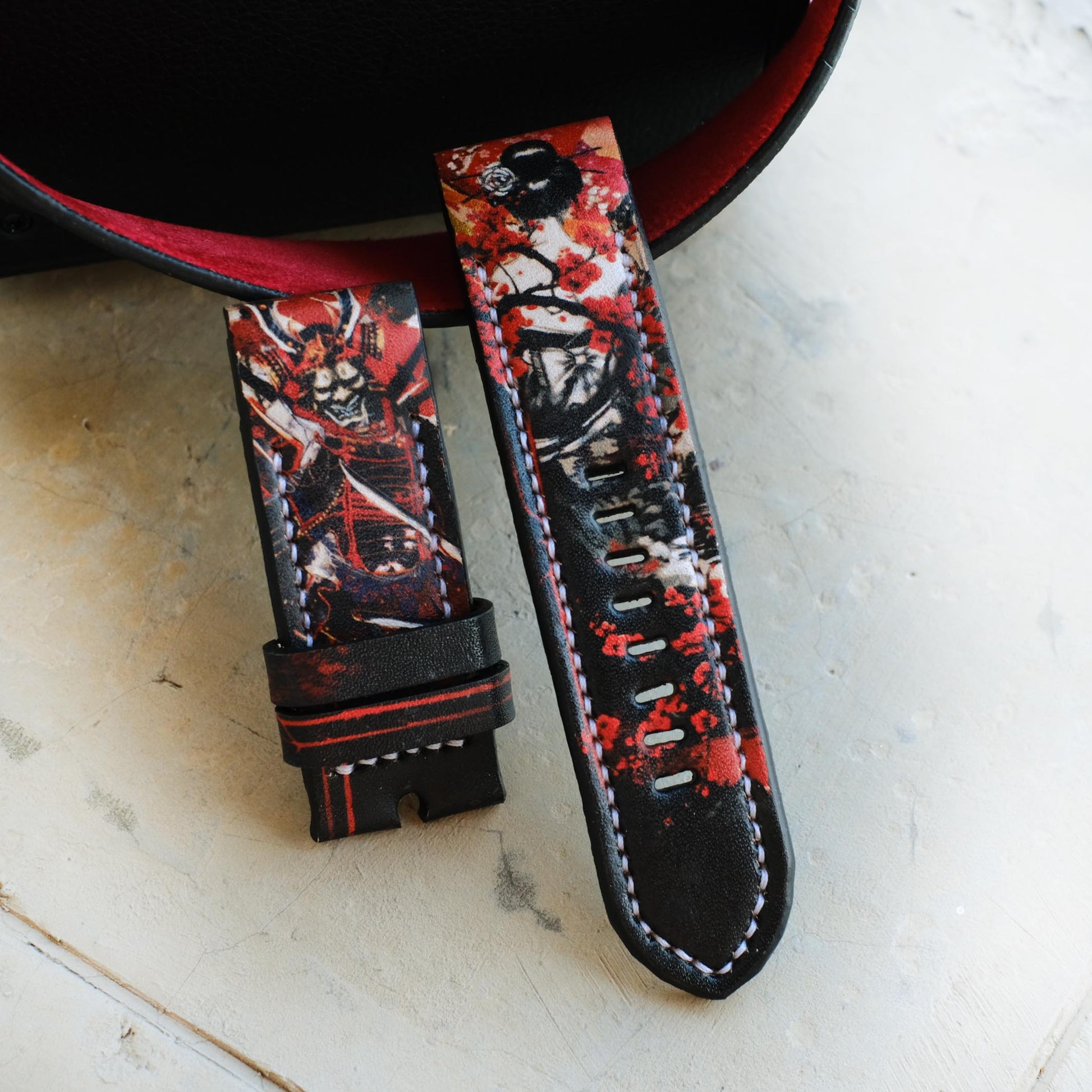 Garmin Custom New Samurai x Geisha Design Leather Stap - ruslieco