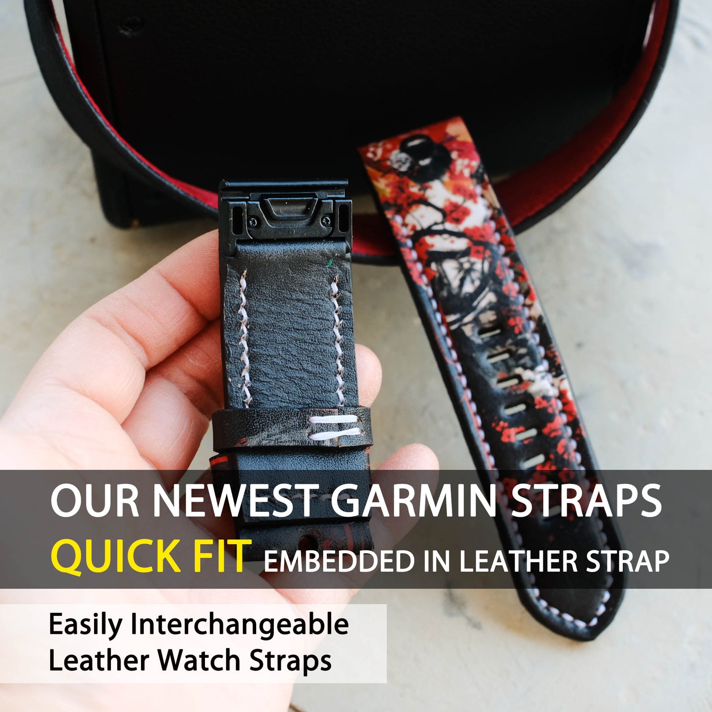 Garmin Custom New Samurai x Geisha Design Leather Stap - ruslieco