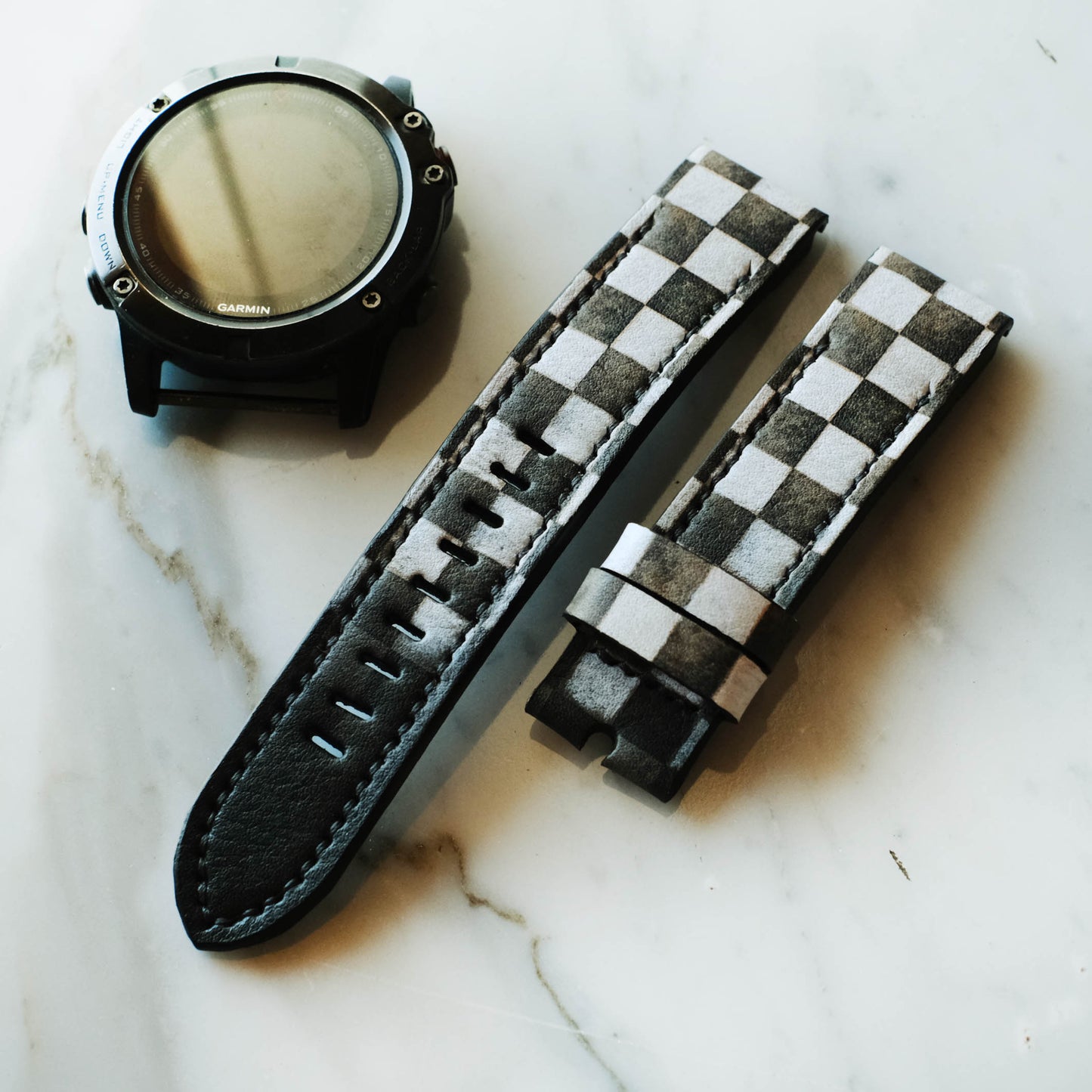 Garmin Black and White Design Leather Replacement Strap