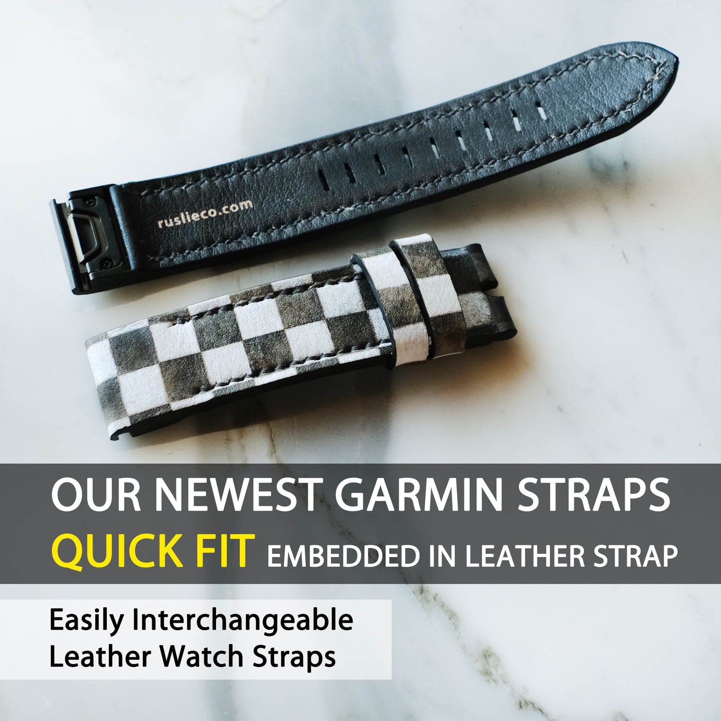 Garmin Black and White Design Leather Replacement Strap