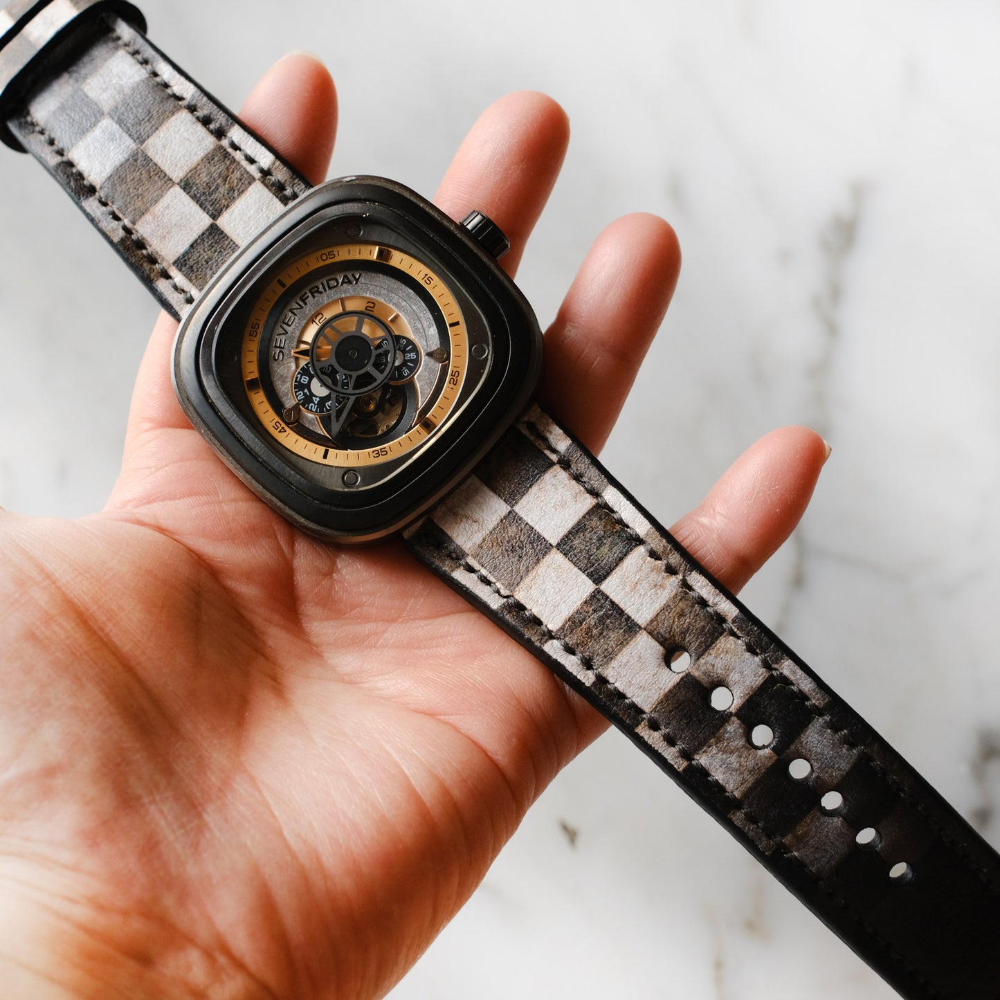 SevenFriday Black White Leather Straps Handmade